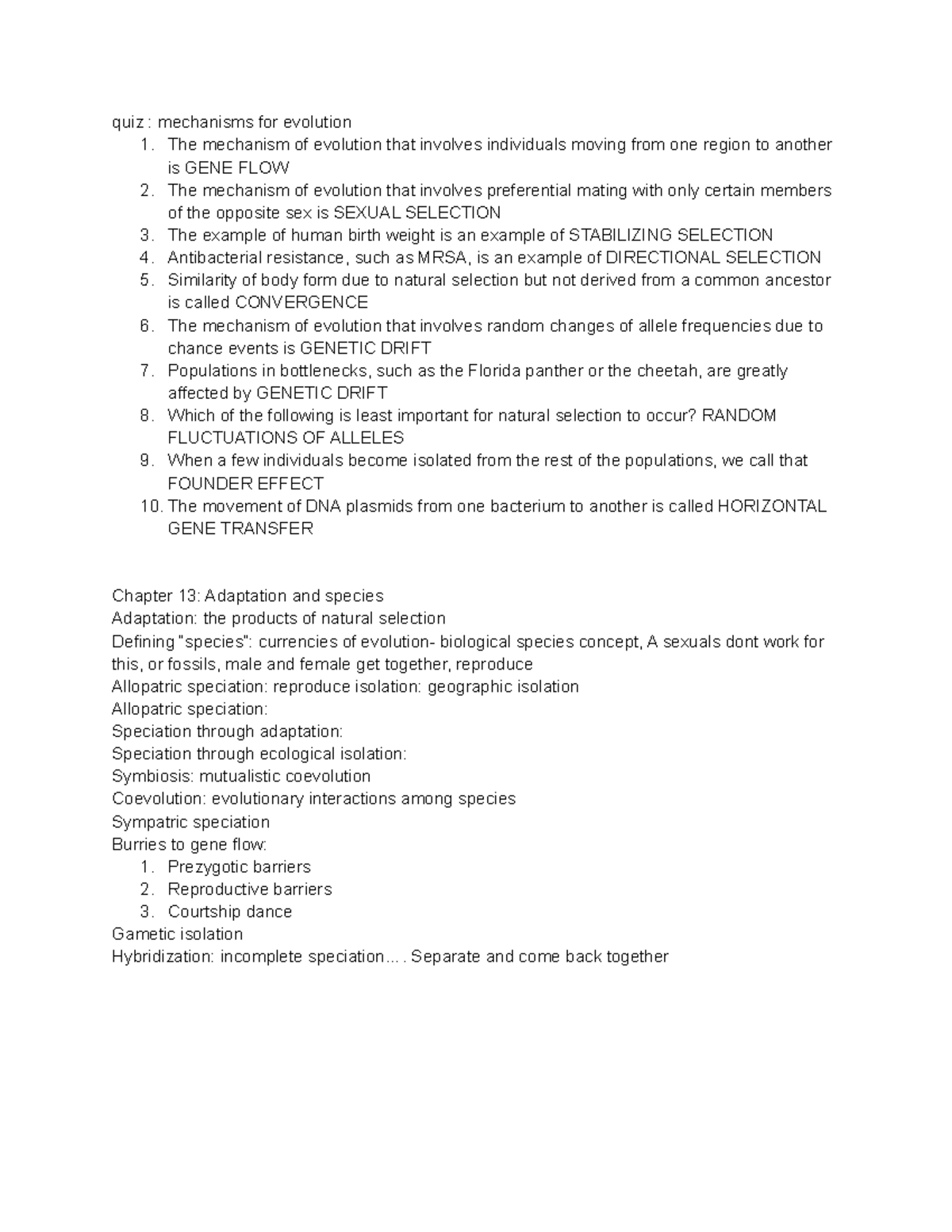 Quiz mechanisms for evolution - quiz : mechanisms for evolution 1. The ...
