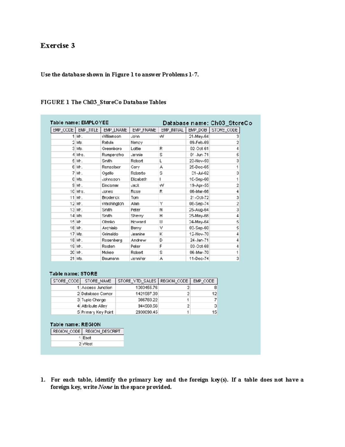 Ex3 answers - assignment 1 for class - Exercise 3 Use the database ...