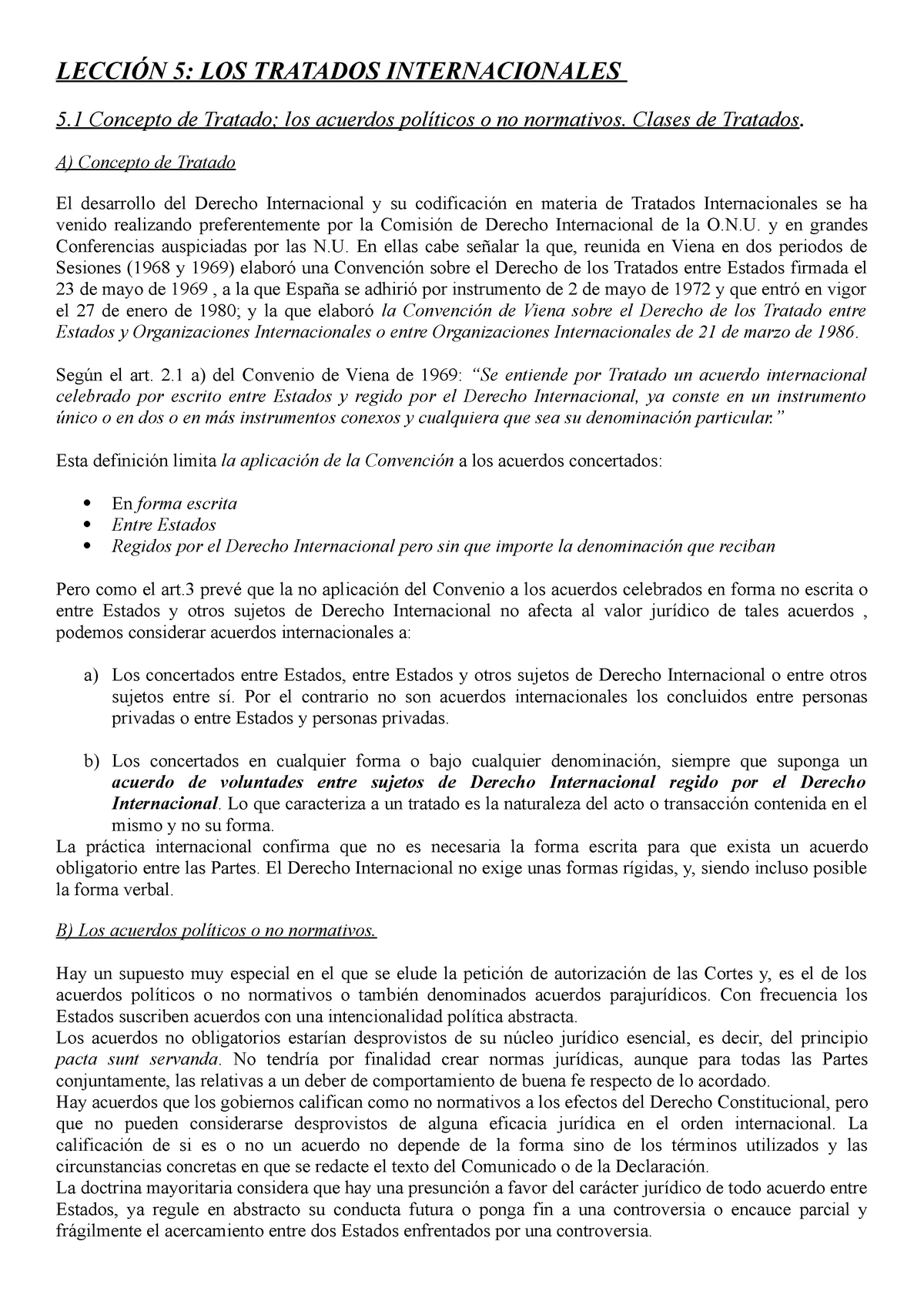 Tema 5 Los Tratados Internacionales LecciÓn 5 Los Tratados Internacionales 5 Concepto De 8286