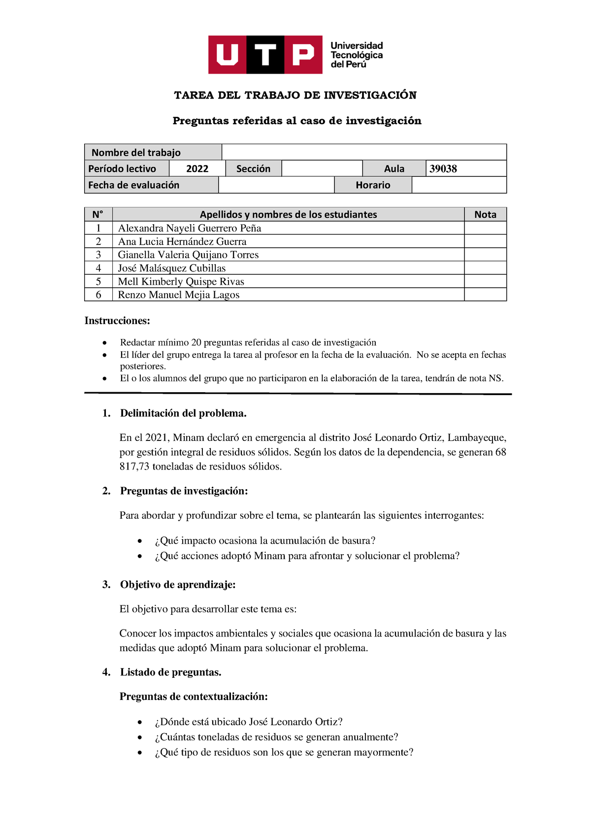 SEM 3 - Preguntas De Investigación - TAREA DEL TRABAJO DE INVESTIGACI”N ...