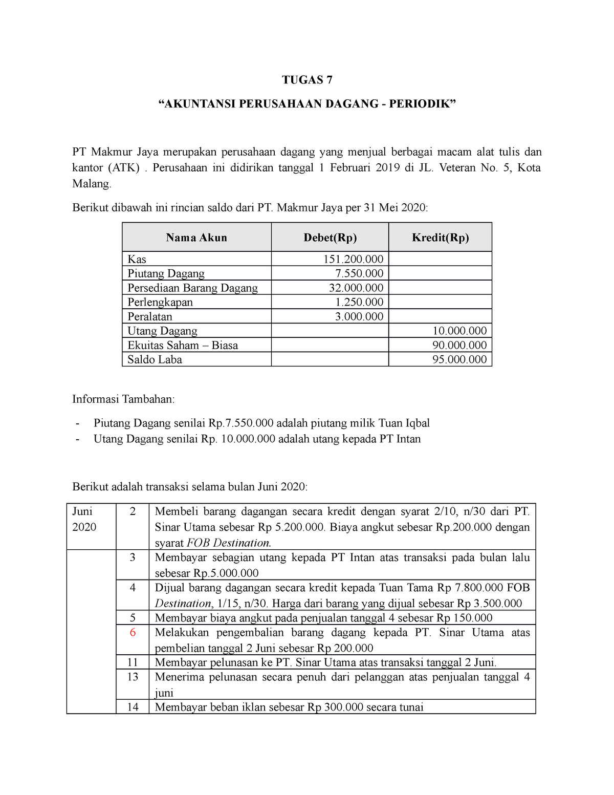 Latihan Bersambung AK. Dagang - SOAL - TUGAS 7 “AKUNTANSI PERUSAHAAN ...