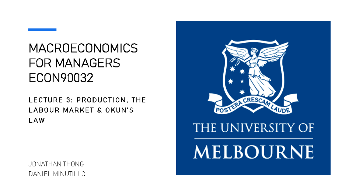 ECON L3 - lec - MACROECONOMICS FOR MANAGERS ECON 90032 L E C T U R E 3 ...