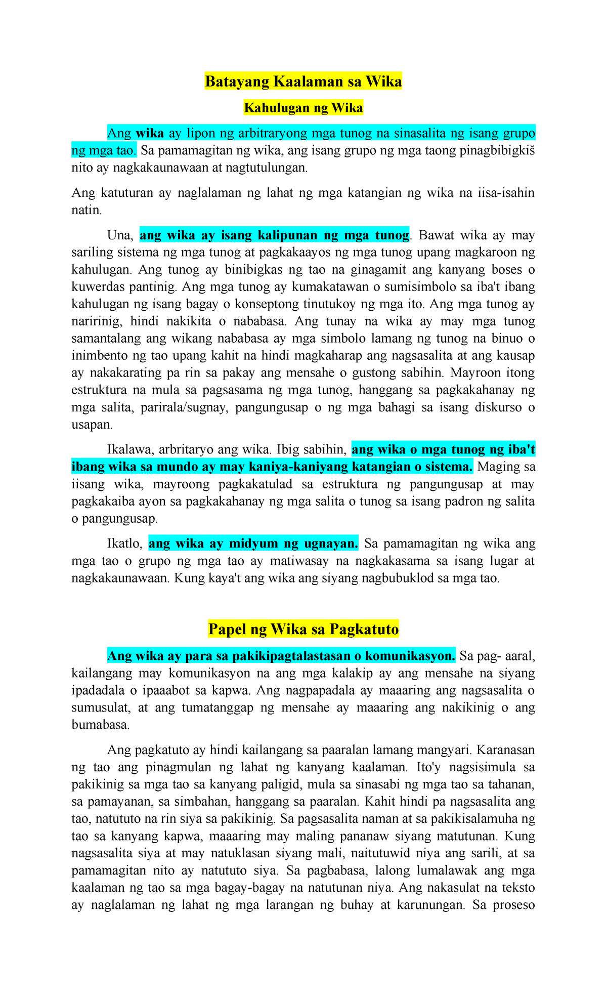 Batayang Kaalaman Sa Wika - Batayang Kaalaman Sa Wika Kahulugan Ng Wika ...