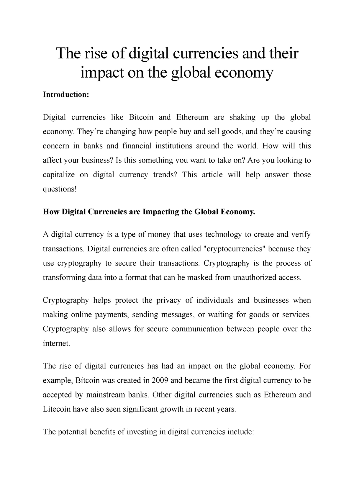 thesis on digital currency