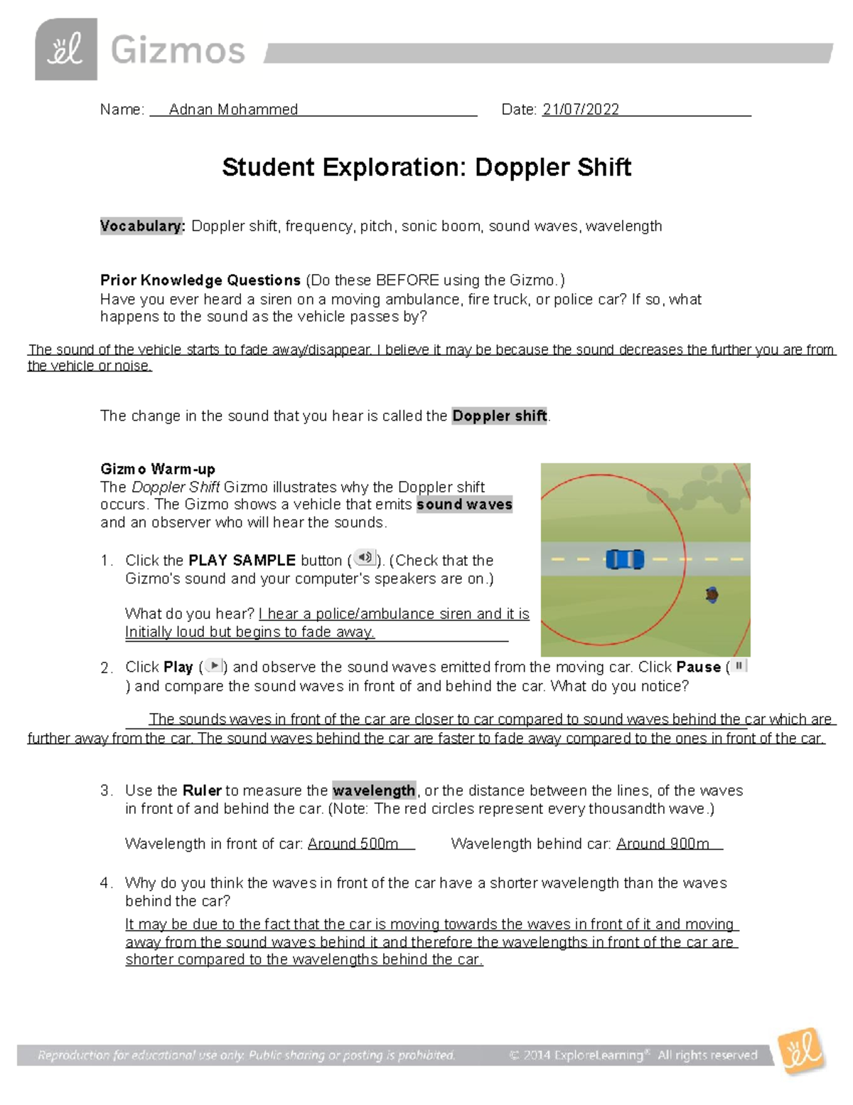 Doppler Shift SE - idk - Name: Adnan Mohammed Date: 21/07/ Student ...