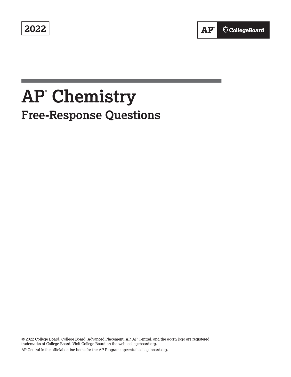 Ap22frqchemistry aaaa 2022 AP ® Chemistry FreeResponse Questions