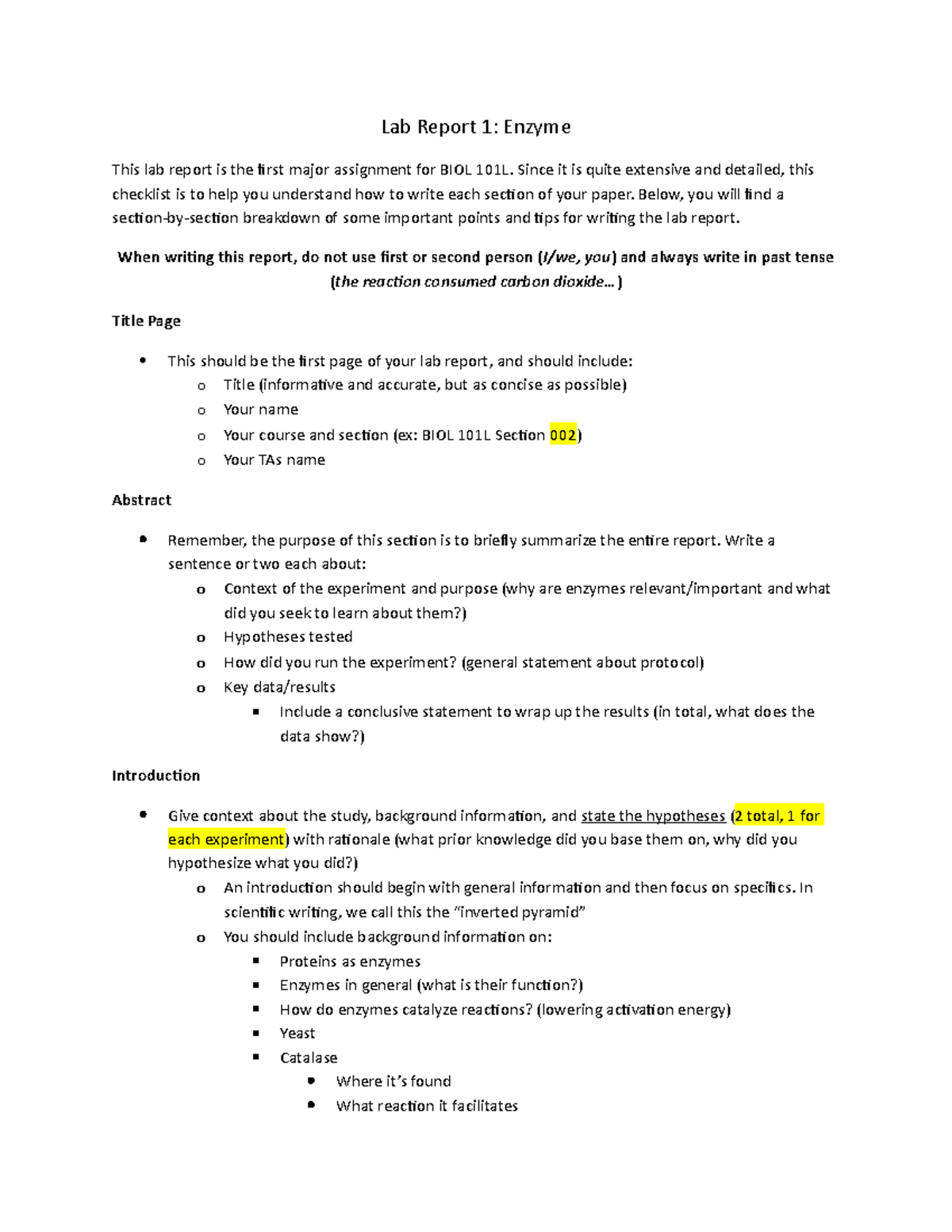 Lab Report Enzyme Writing Guide Lab Report 1 Enzyme This lab report
