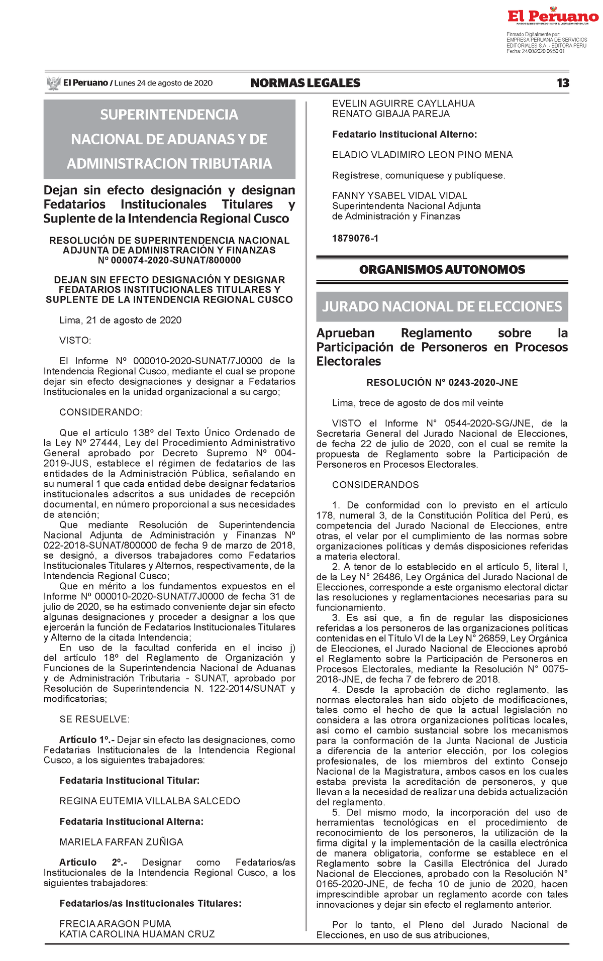 Aprueban Reglamento Sobre La Participacion De Personeros En Resolucion N 0243 2020 Jne 1879194 1 1358