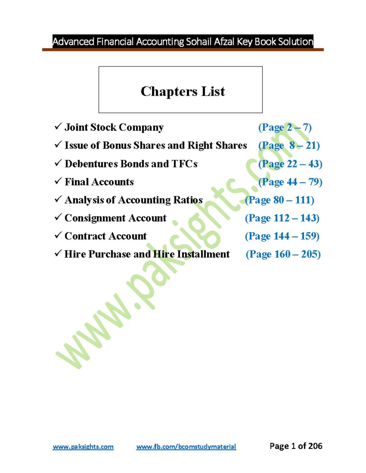 Advanced accounting keybook solution sohail afzal pdf Chapters List
