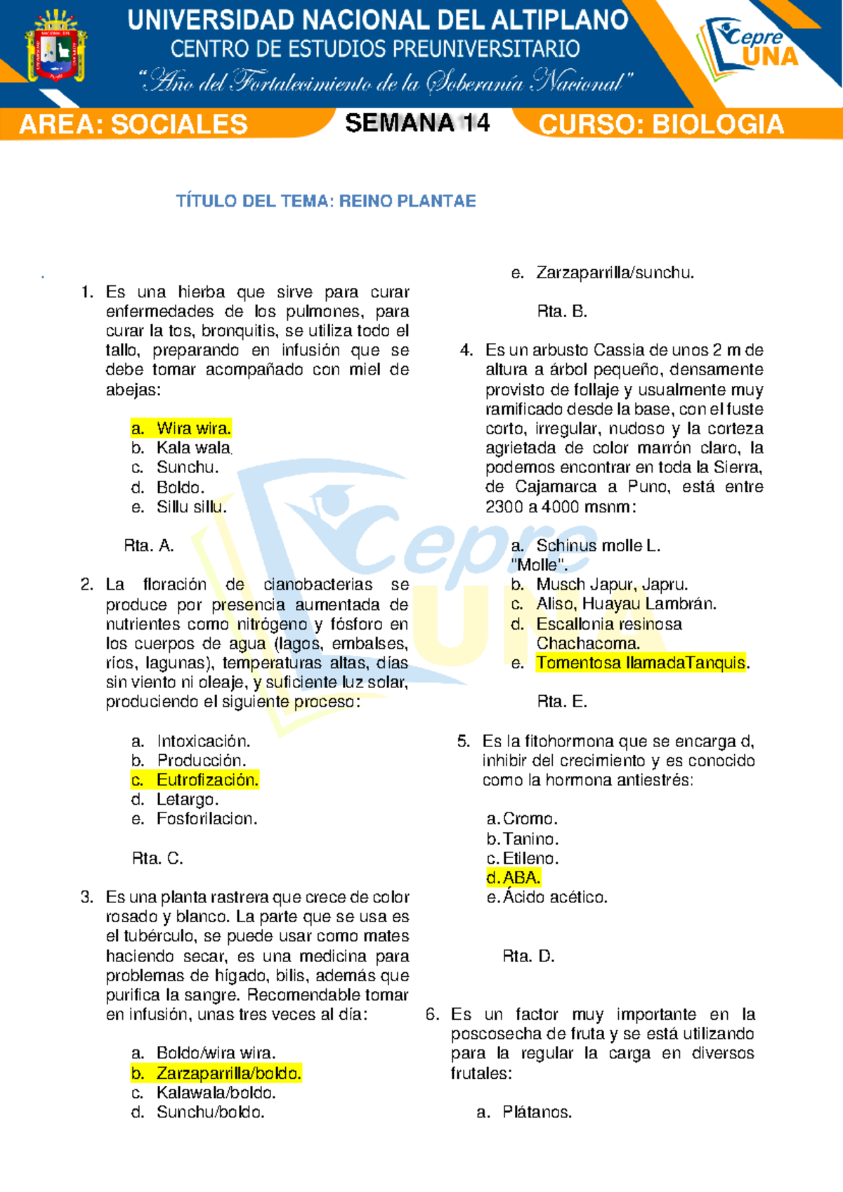 Biologia sem14 - Nada - AREA: SOCIALES SEMANA 14 CURSO: BIOLOGIA TÍTULO ...