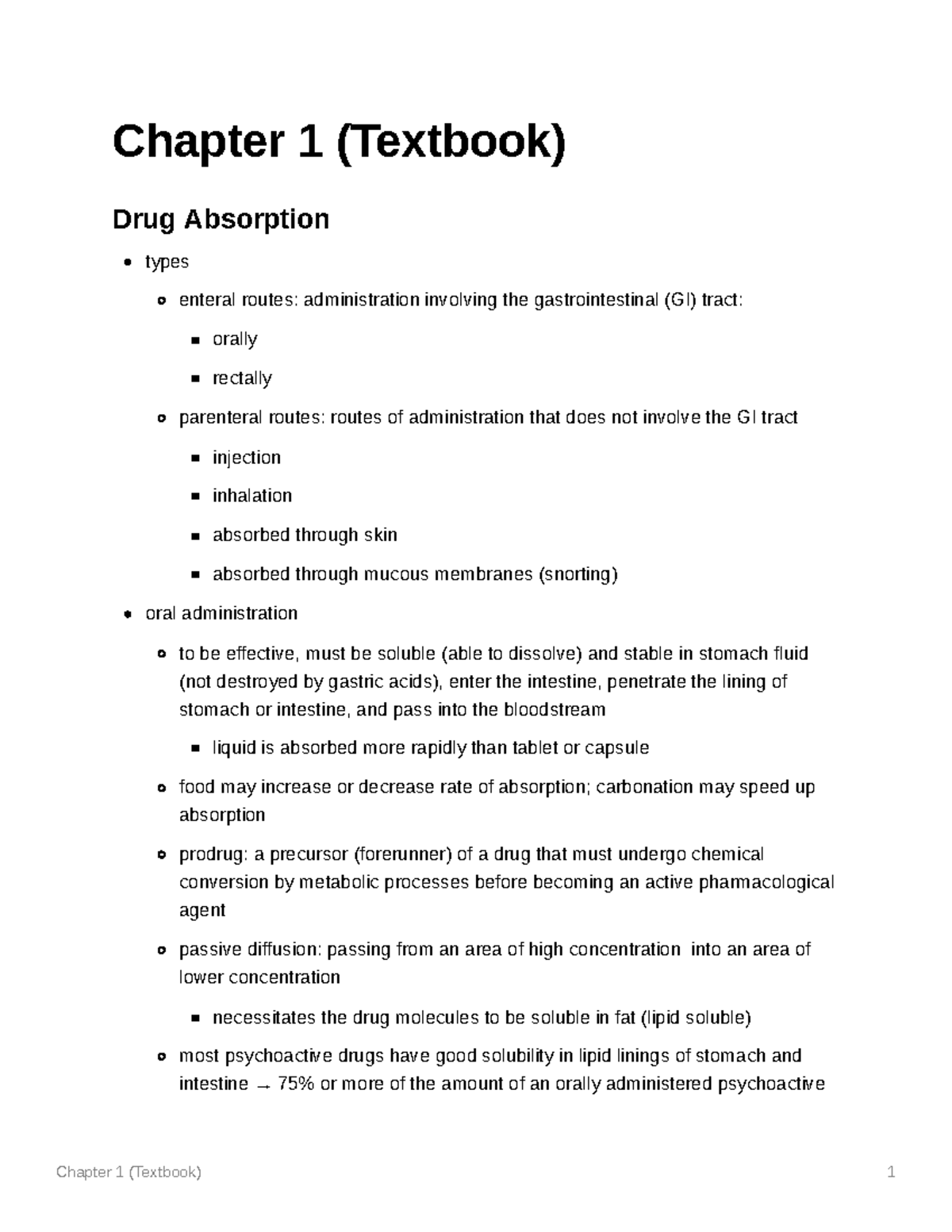 Chapter 1 (Textbook) - Chapter 1 (Textbook) Drug Absorption Types ...