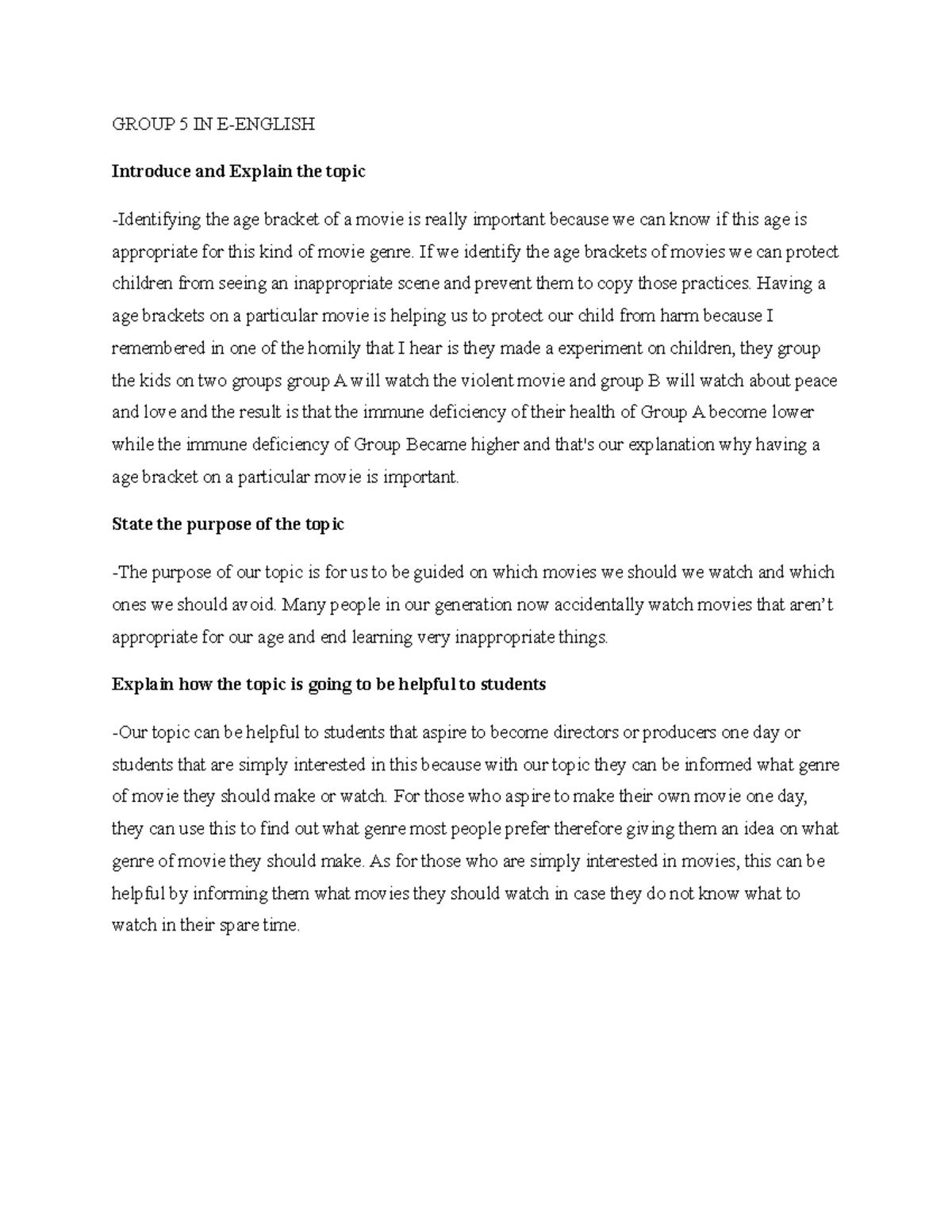 Our-topic - script - Scriptwriting - La Salle - Dasma - Studocu