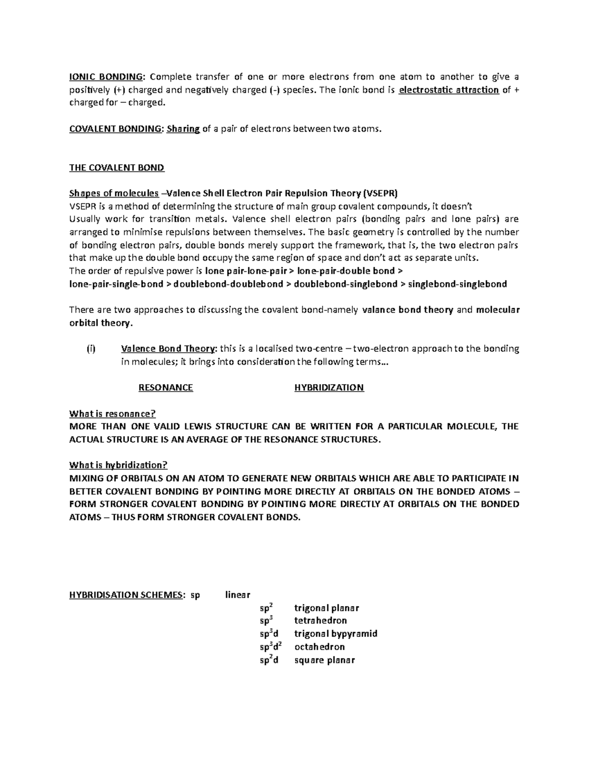 1b. Chemical Bonding - Lecture notes 1 - IONIC BONDING: Complete ...