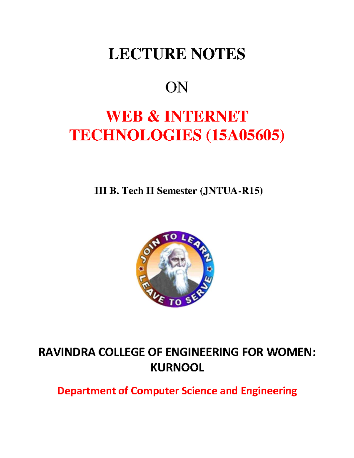WIT-Unit-1 - LECTURE NOTES ON WEB & INTERNET TECHNOLOGIES (15A05605 ...