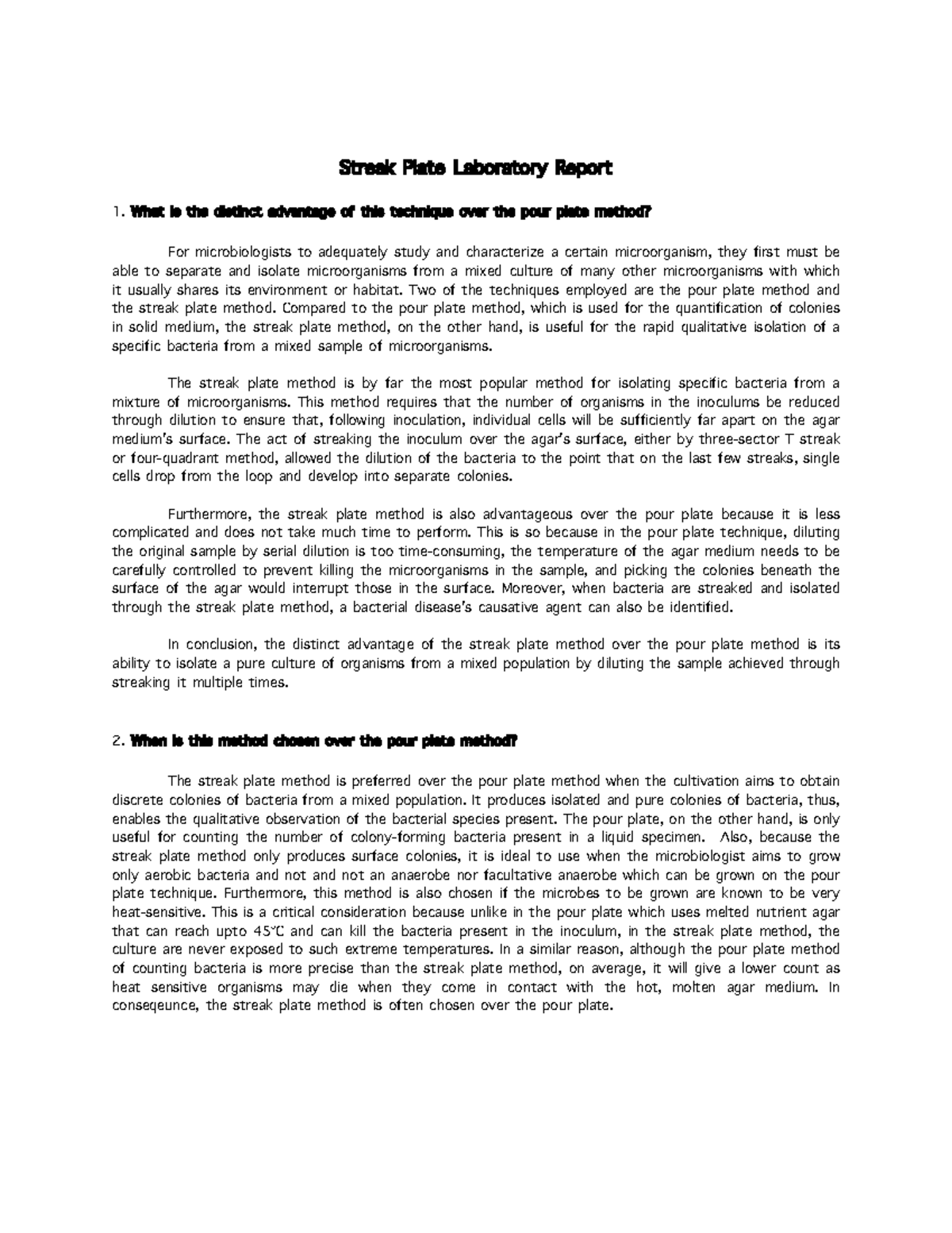 Streak Plate Lab Report Arreglado, Loraine Shaine B. BioSc 3 2A