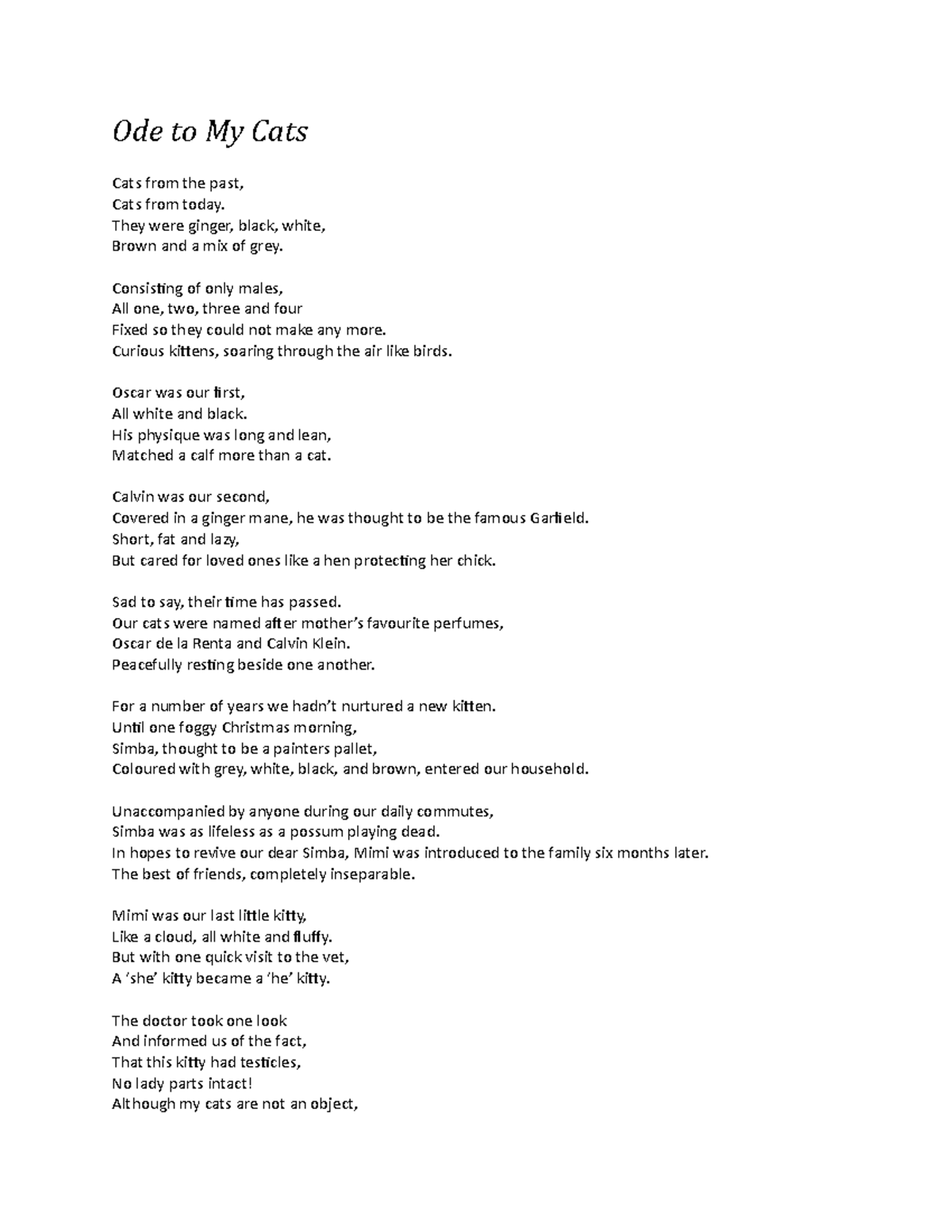 Ode to my cats n/a Ode to My Cats Cats from the past, Cats from