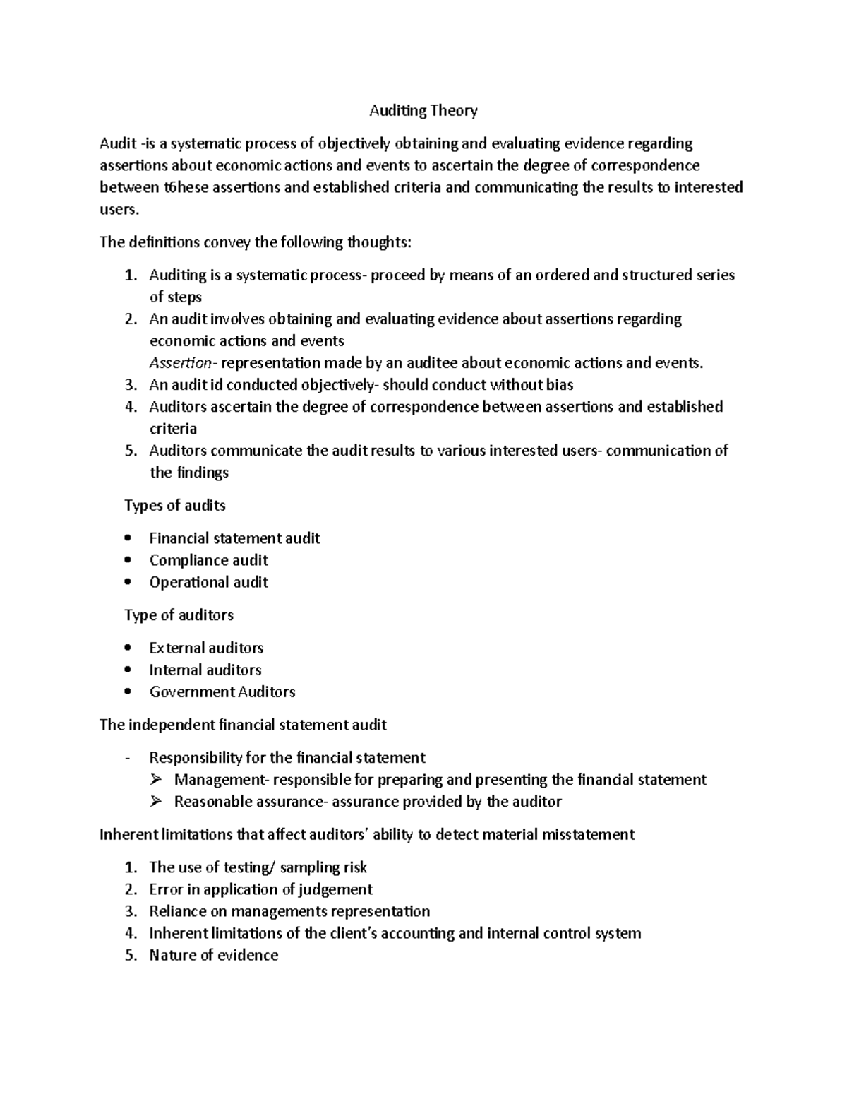 Auditing Theory chaper 1 and 2 - Accountancy - Studocu