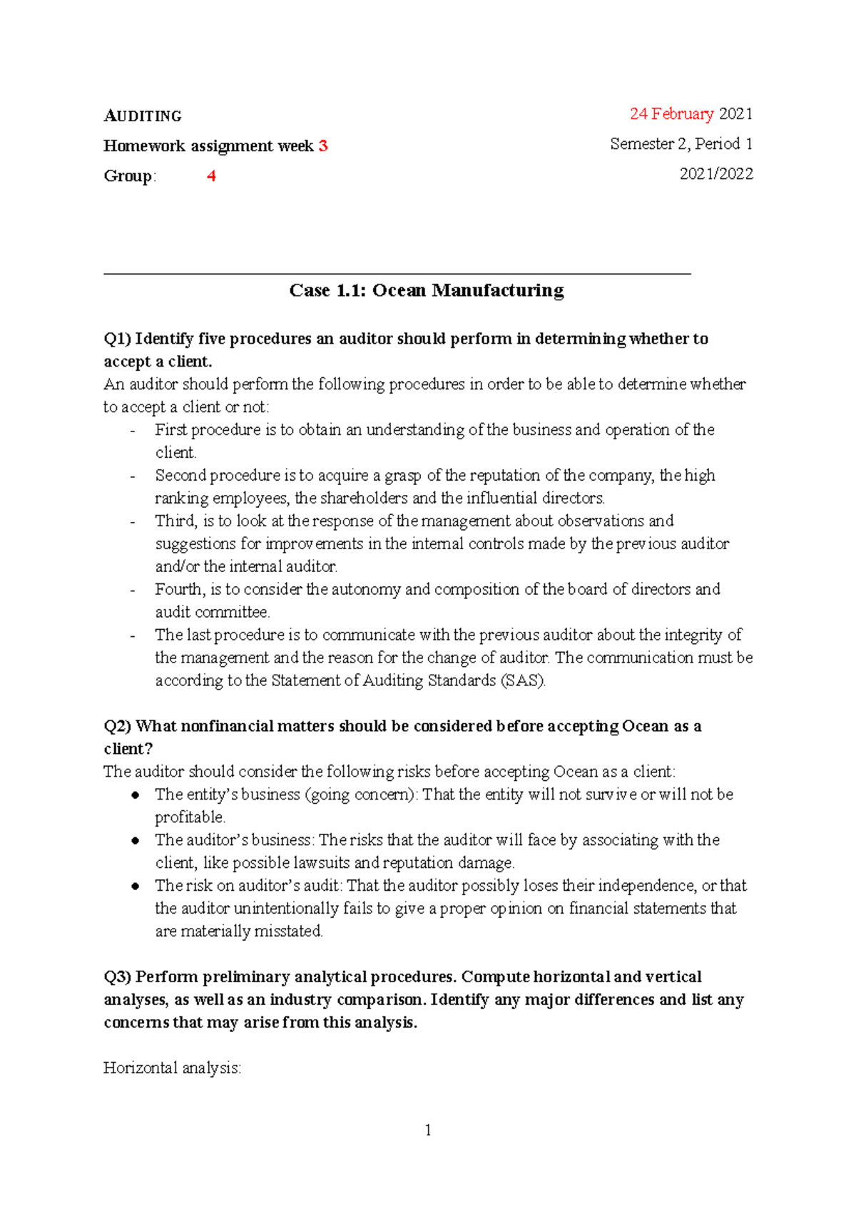 Auditing Case - Week 3 - Case opdracht week 3 - AUDITING Homework ...