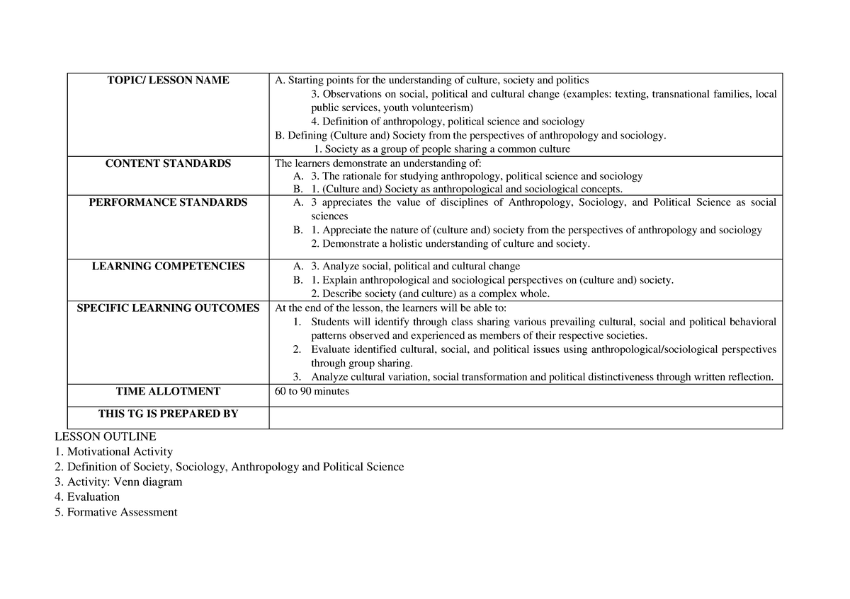 Pdfcoffee.com Ucsp-dll-week-1-pdf-free - TOPIC/ LESSON NAME A. Starting ...