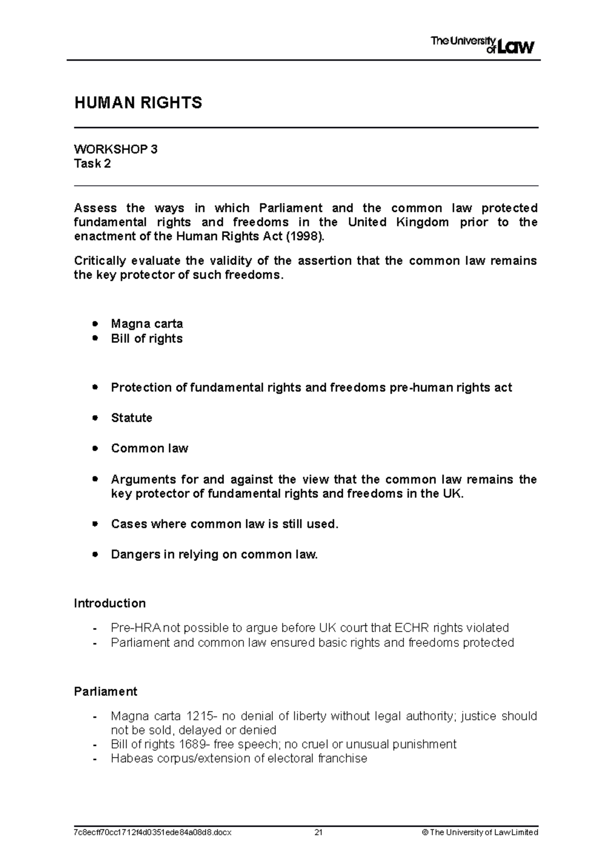 WS3 TASK 2 - Hunan rights - HUMAN RIGHTS WORKSHOP 3 Task 2 Assess the ...