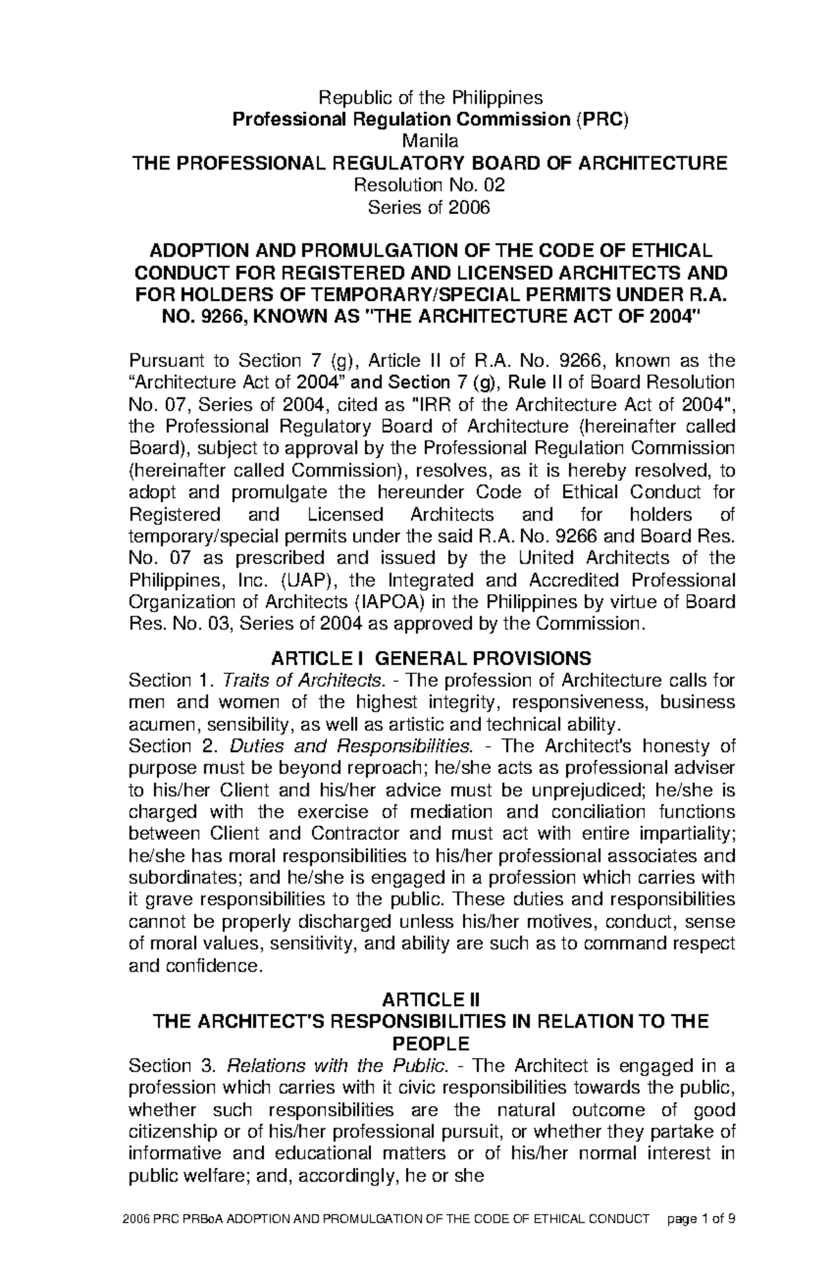 Code of Ethical Conduct Co EC - Republic of the Philippines ...