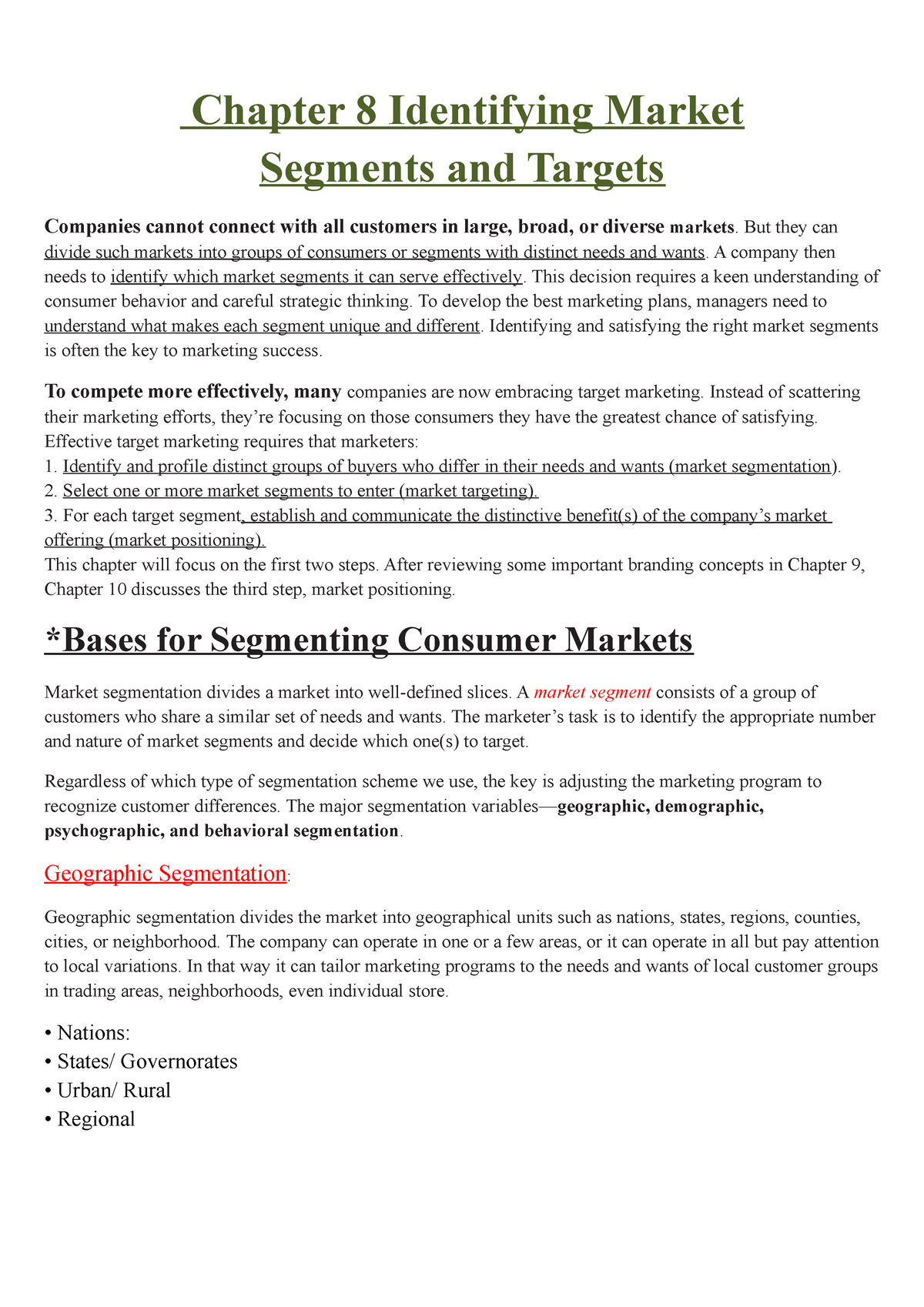 Connecting with Customers: Identifying Market Segments and Targets