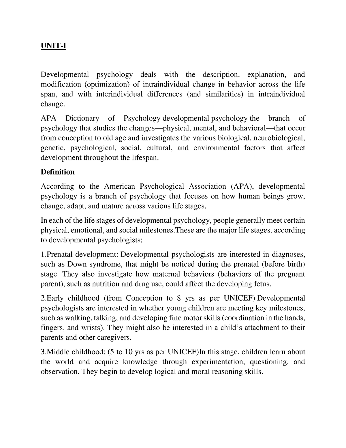 Handouts Developmental Psychology II - UNIT-I Developmental psychology ...