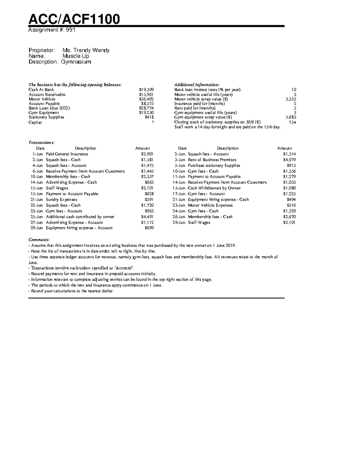 Assignment Notes for - ACC/ACF Assignment #: 991 Proprietor: Ms. Trendy ...