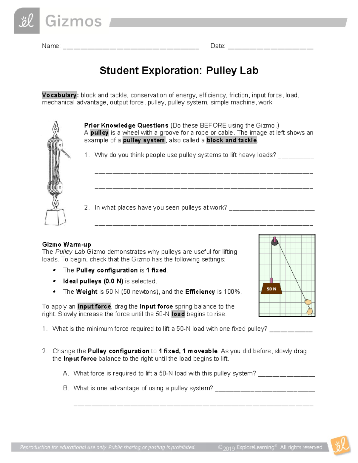 Pulley Lab SE Gizmo Name ______________________________________ Date