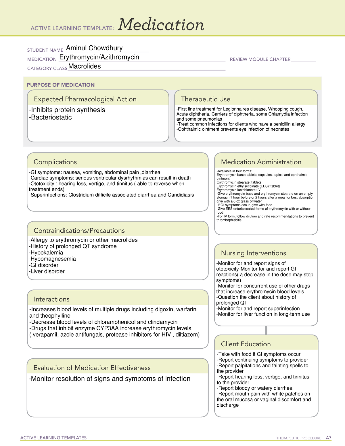 ErythromycinAzithromycin ACTIVE LEARNING TEMPLATES THERAPEUTIC