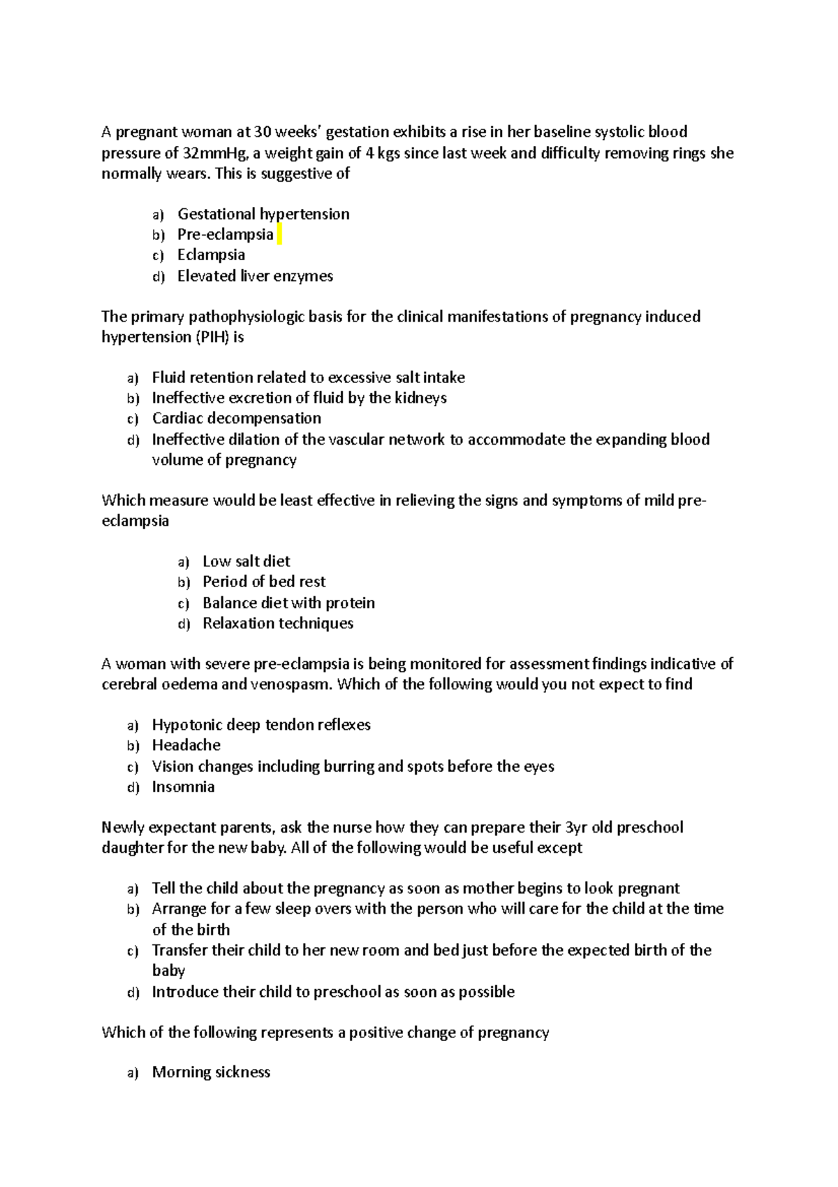 Practice questions - A pregnant woman at 30 weeks’ gestation exhibits a ...