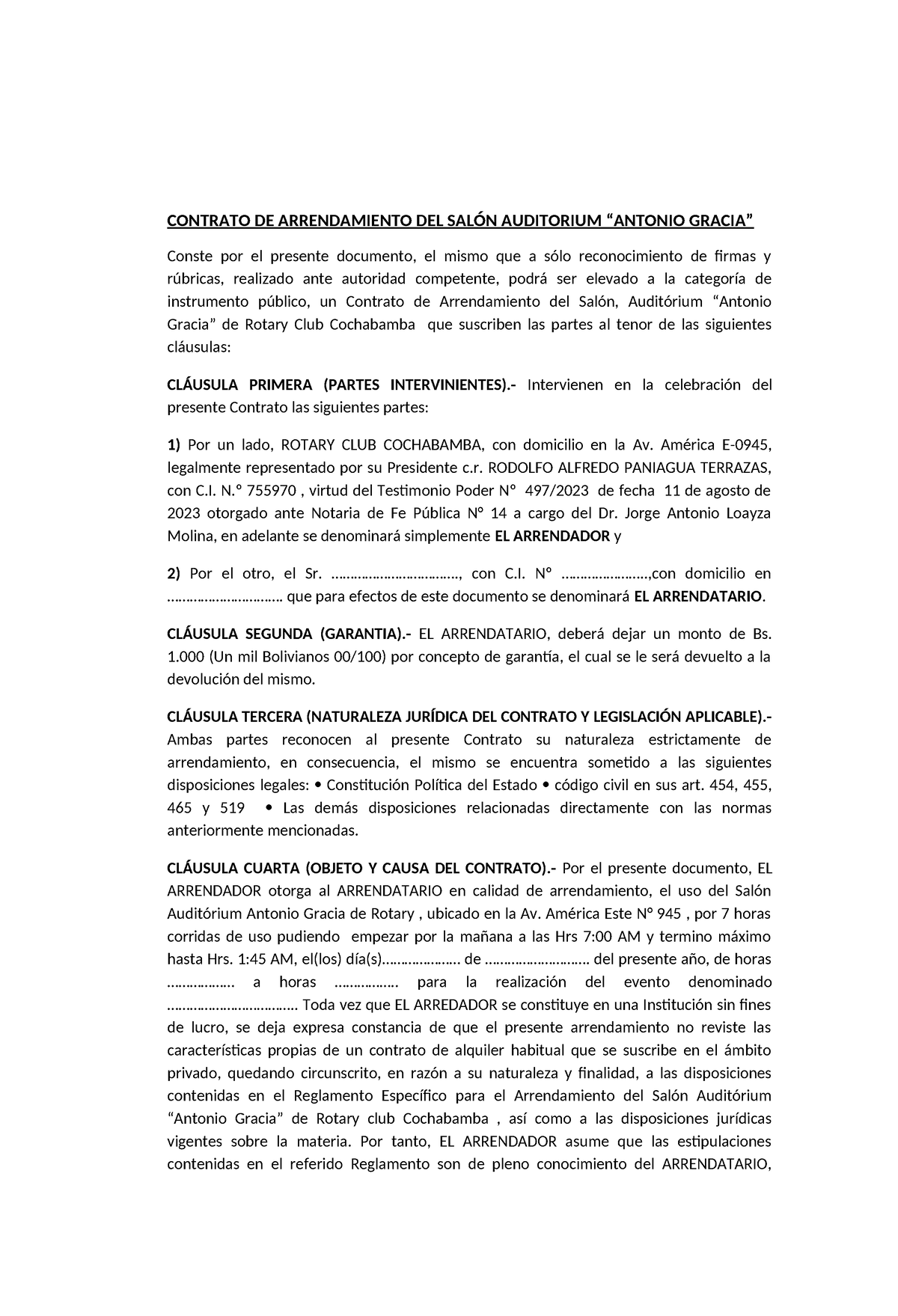 Contrato-alquiler-salon - CONTRATO DE ARRENDAMIENTO DEL SALÓN ...