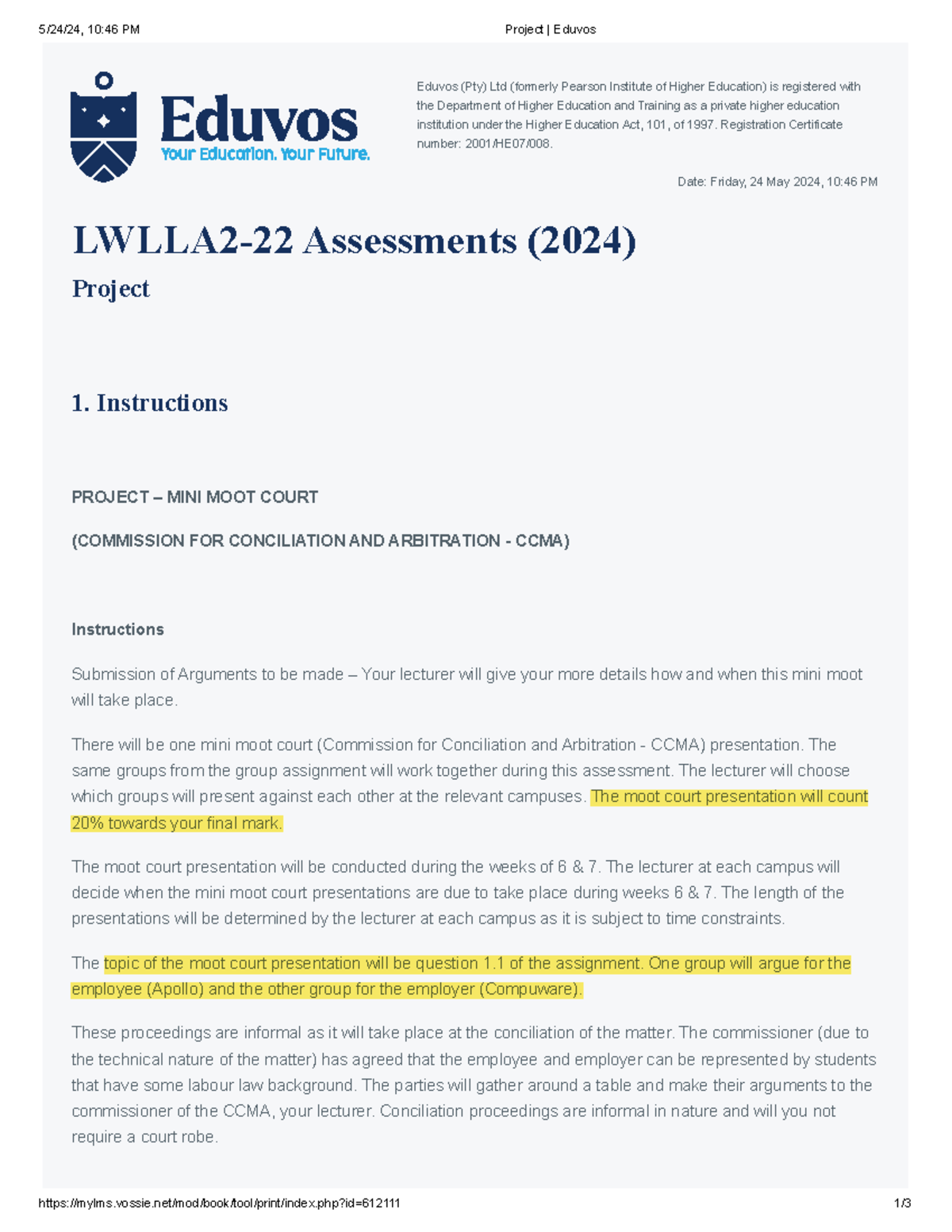 Project Eduvos - Eduvos (Pty) Ltd (formerly Pearson Institute of Higher ...