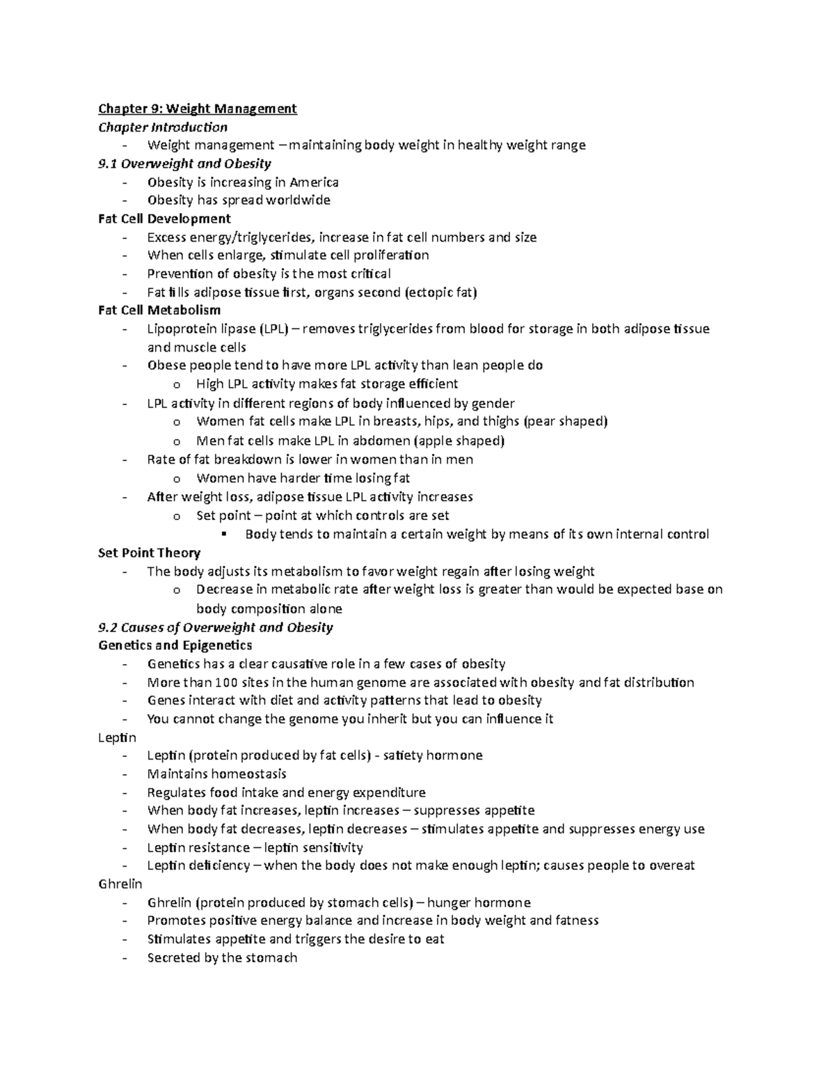 NFS Chapter 9 Weight Management Chapter 9 Weight Management