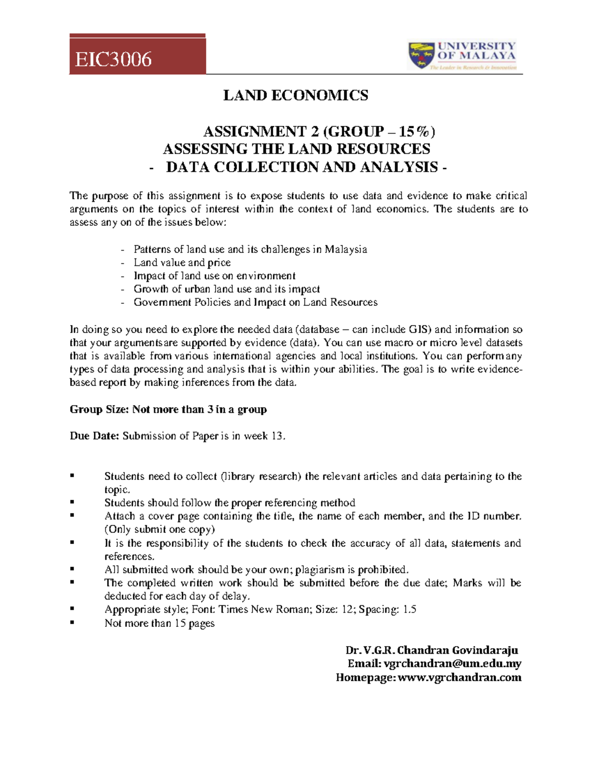 Assignment 2 Data Collection, Analysis and Reporting Writing LAND