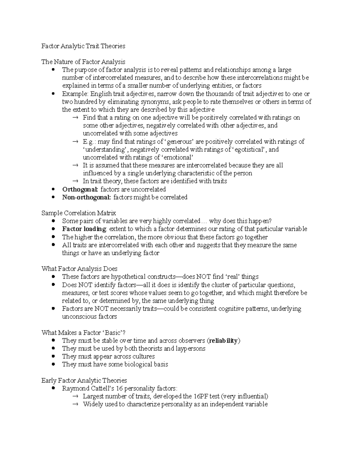 Factor Analytic Trait Theories - : may find that ratings of are ...