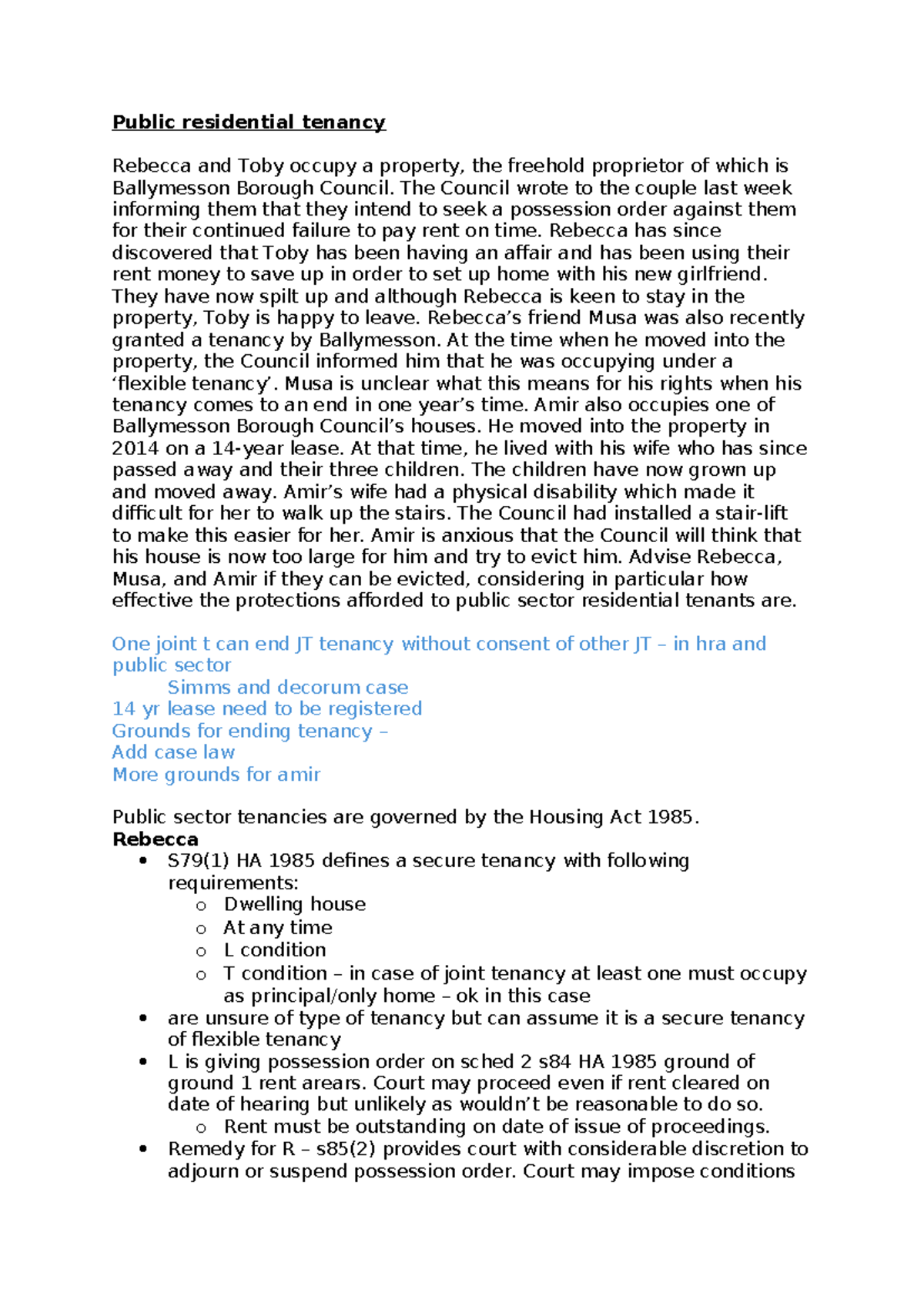 Worked eg - Public residential tenancy Rebecca and Toby occupy a ...