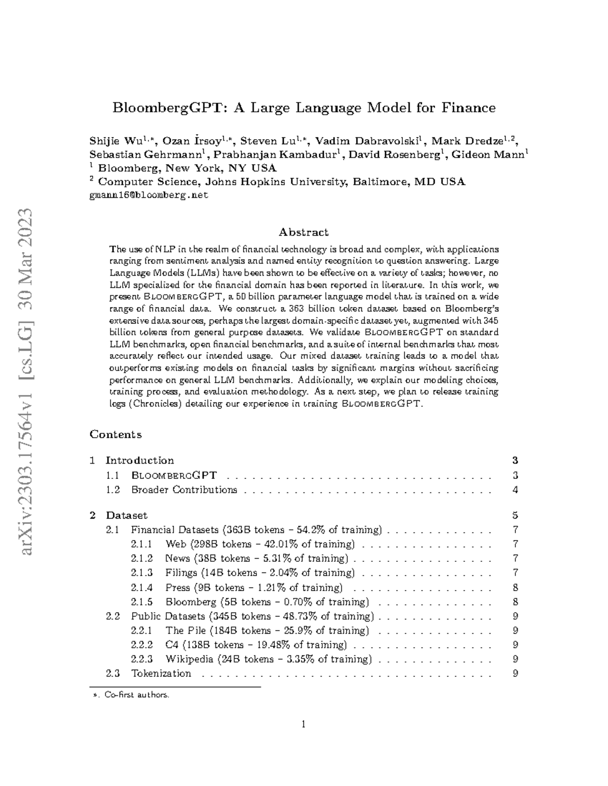 Bloomberg GPT - BloombergGPT: A Large Language Model For Finance Shijie ...