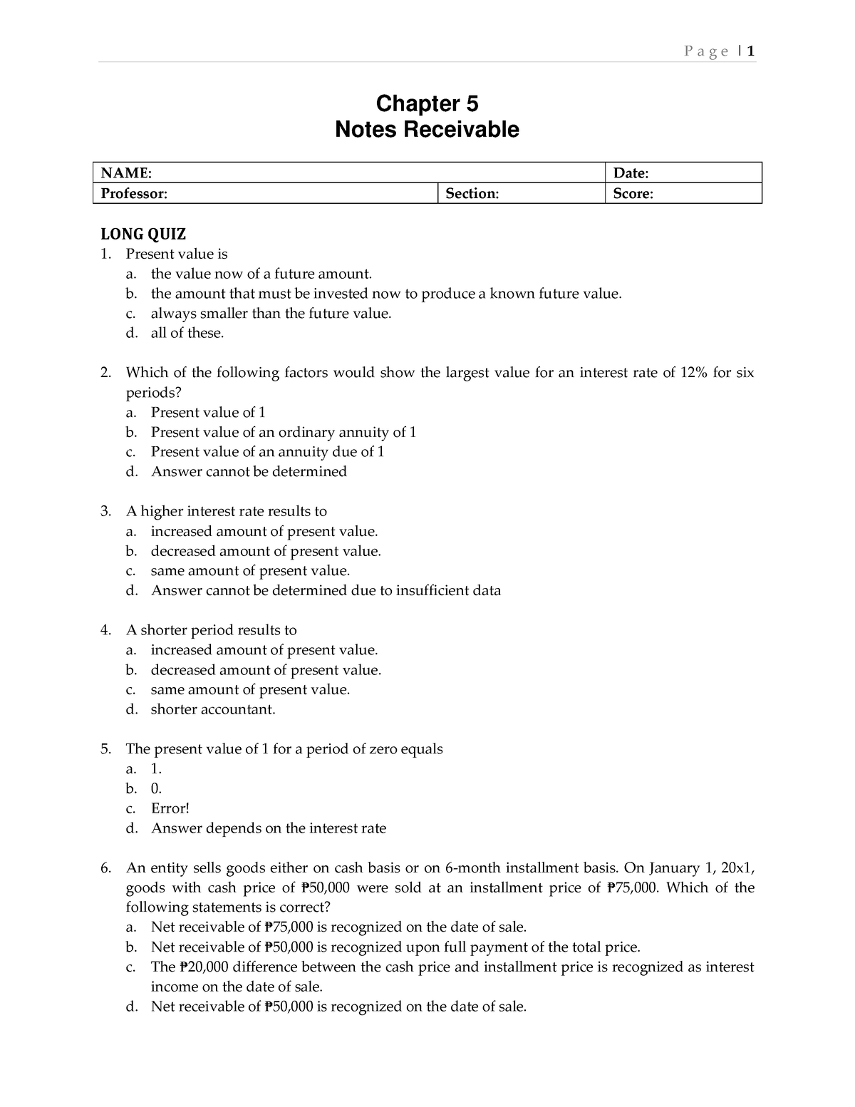 QUIZ Chapter 5 Notes Receivable IA 1 2020 Edition - Chapter 5 Notes ...