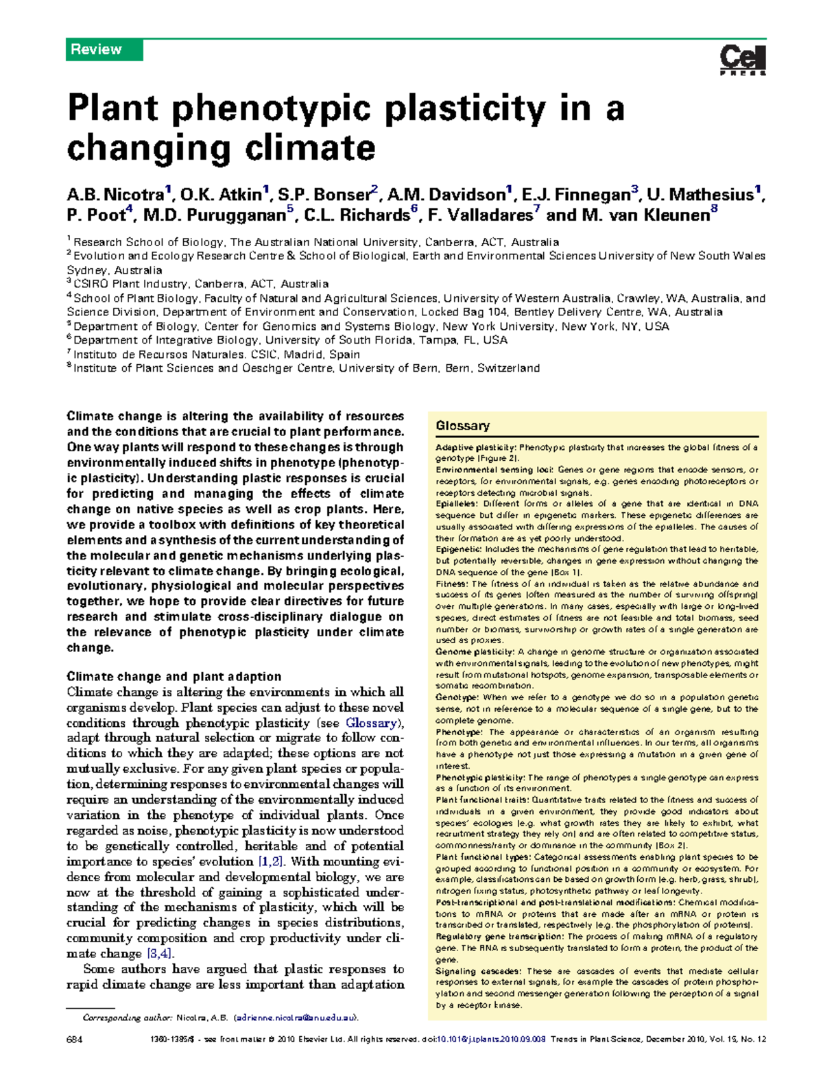 Paper 1 - Plant phenotypic plasticity in a changing climate A. Nicotra ...