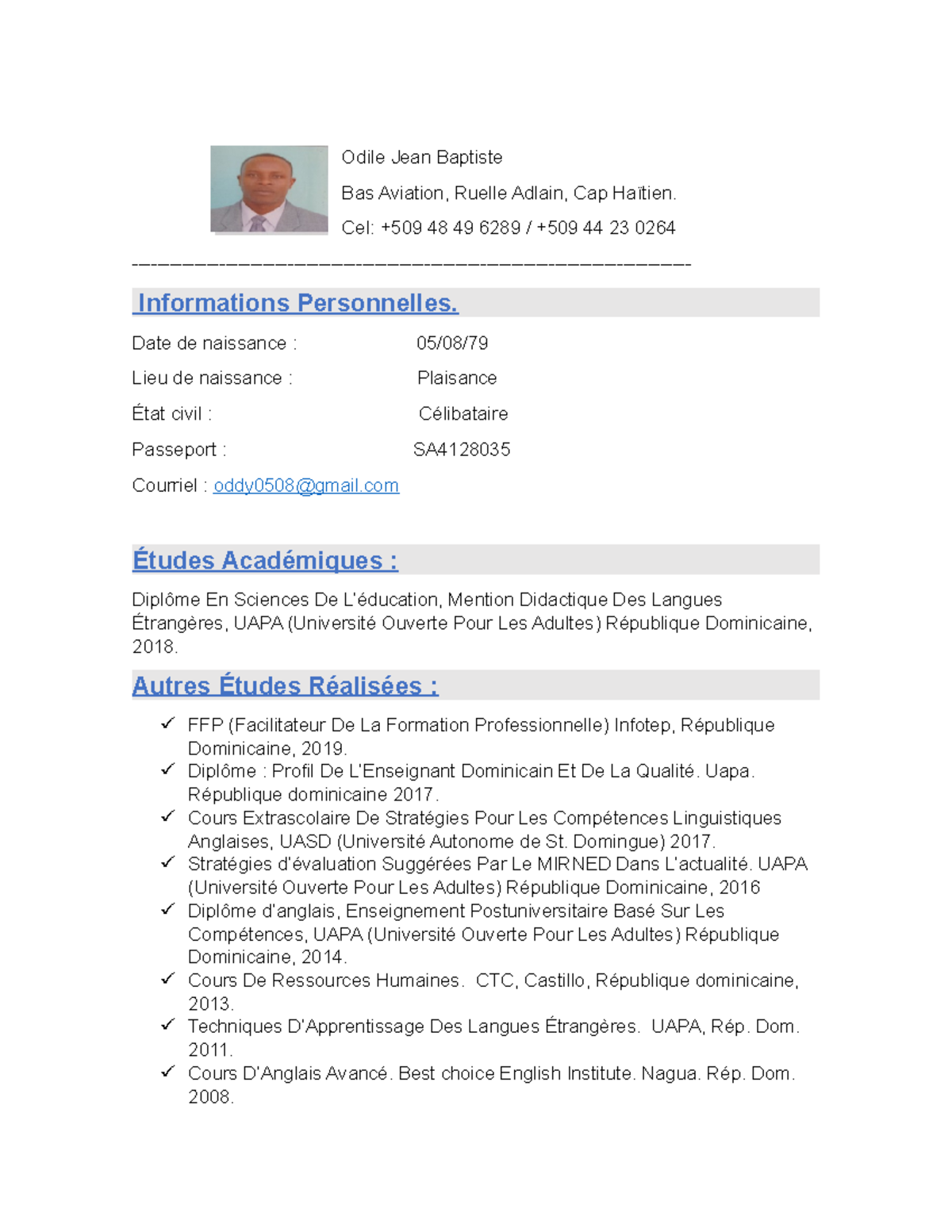 Odile Jean Baptiste cv NORD - Odile Jean Baptiste Bas Aviation, Ruelle ...
