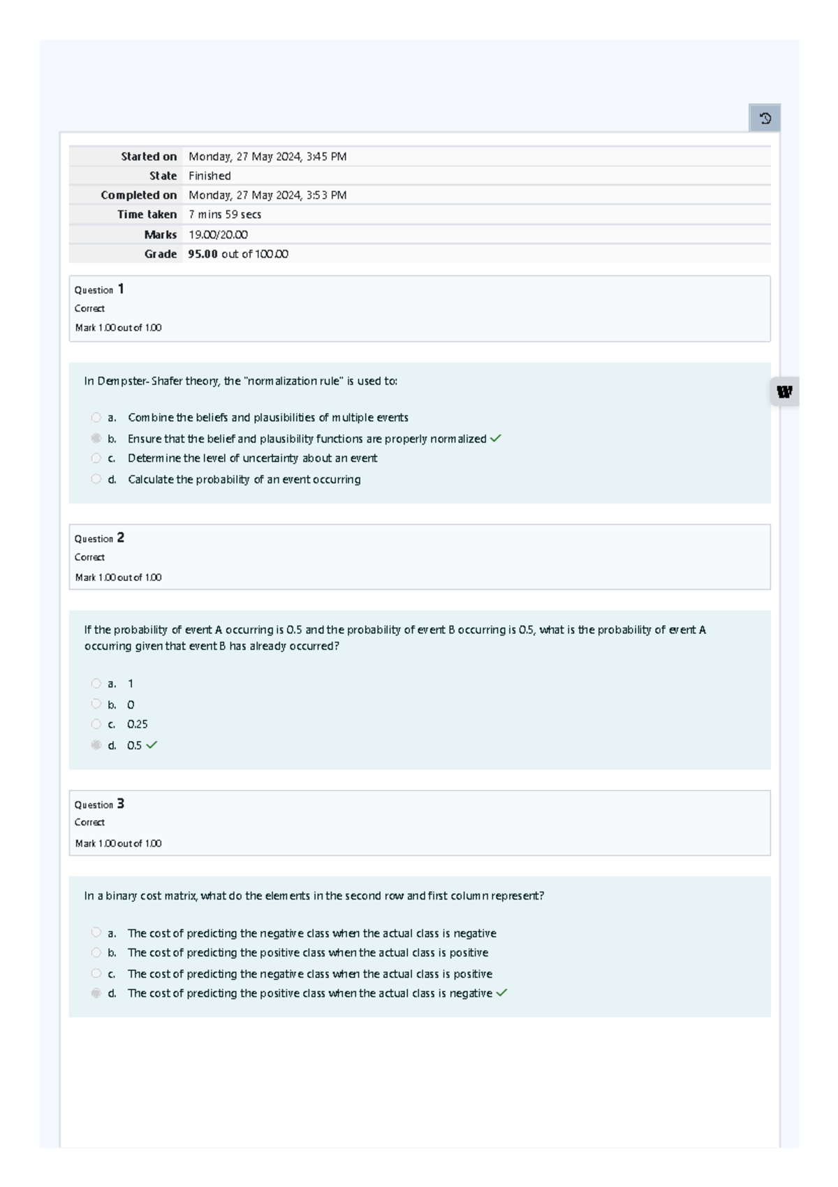 AI FUN Prelim Quiz 2 Attempt review - Started on Monday, 27 May 2024, 3 ...