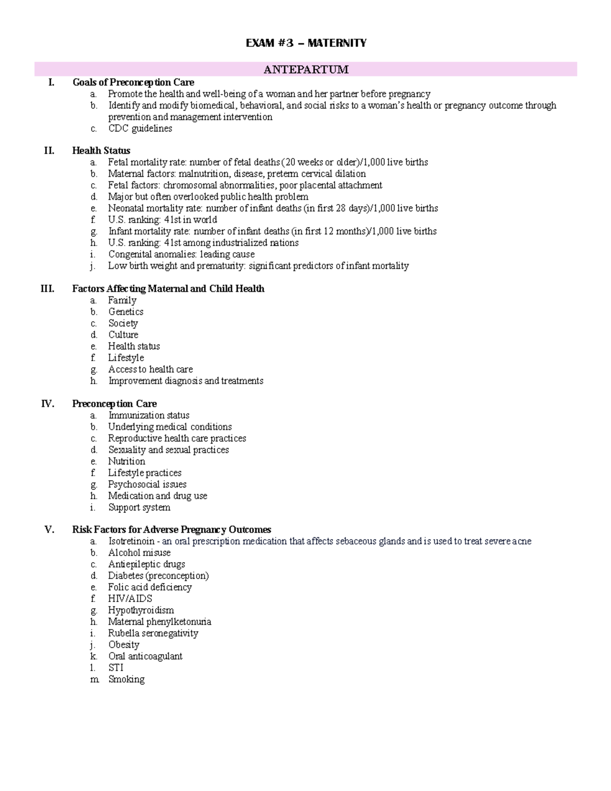 Exam 3 maternity EXAM 3 MATERNITY ANTEPARTUM I. Goals of