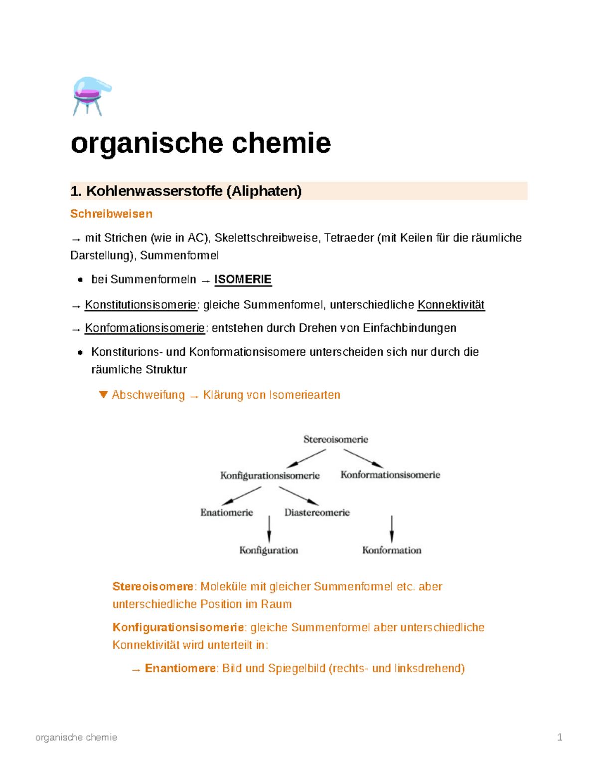 Zusammenfassung OC - ⚗ Organische Chemie 1. Kohlenwasserstoffe ...