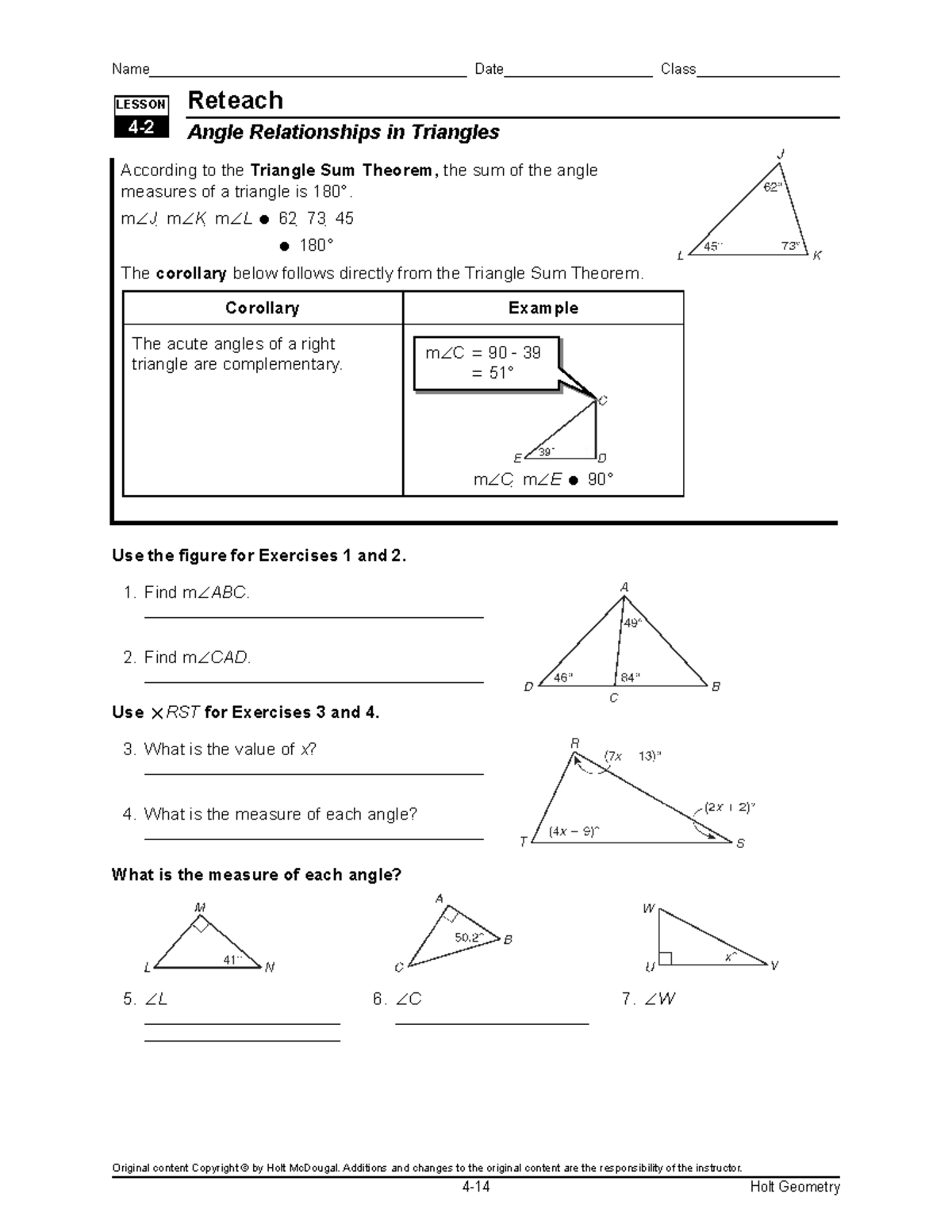 Reteach 4-2 - Practice - Name ...