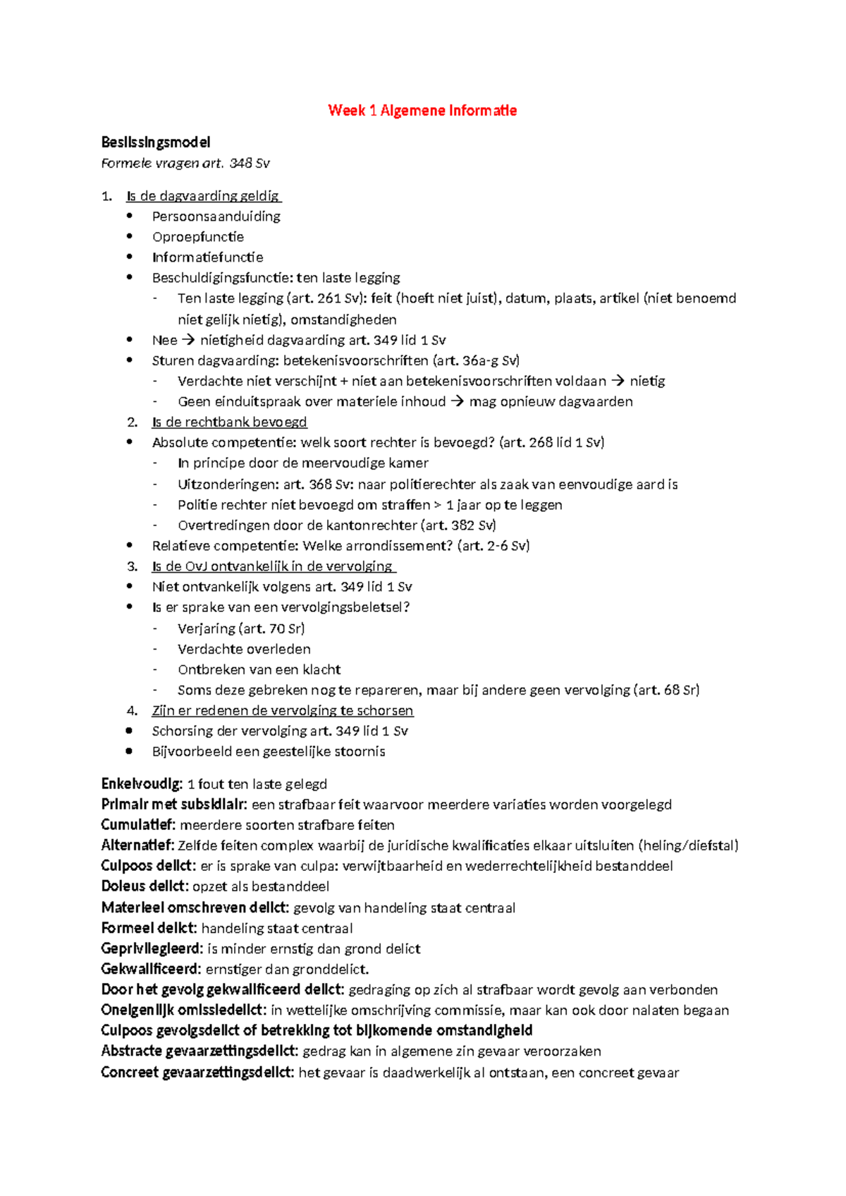 Deeltentamen Materieel Strafrecht Samenvatting - Week 1 Algemene ...