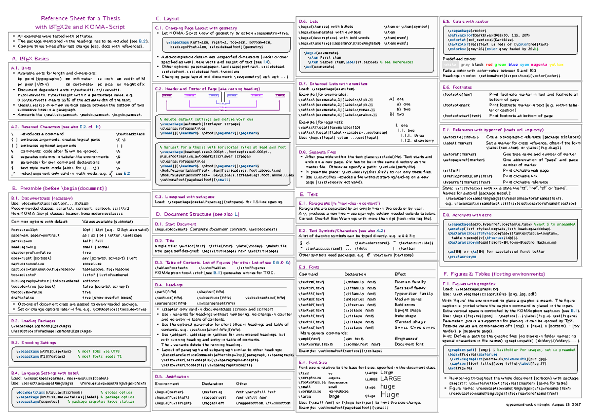 La Te X Ref Sheet - Reference Sheet for a Thesis with LATEX2e and KOMA ...