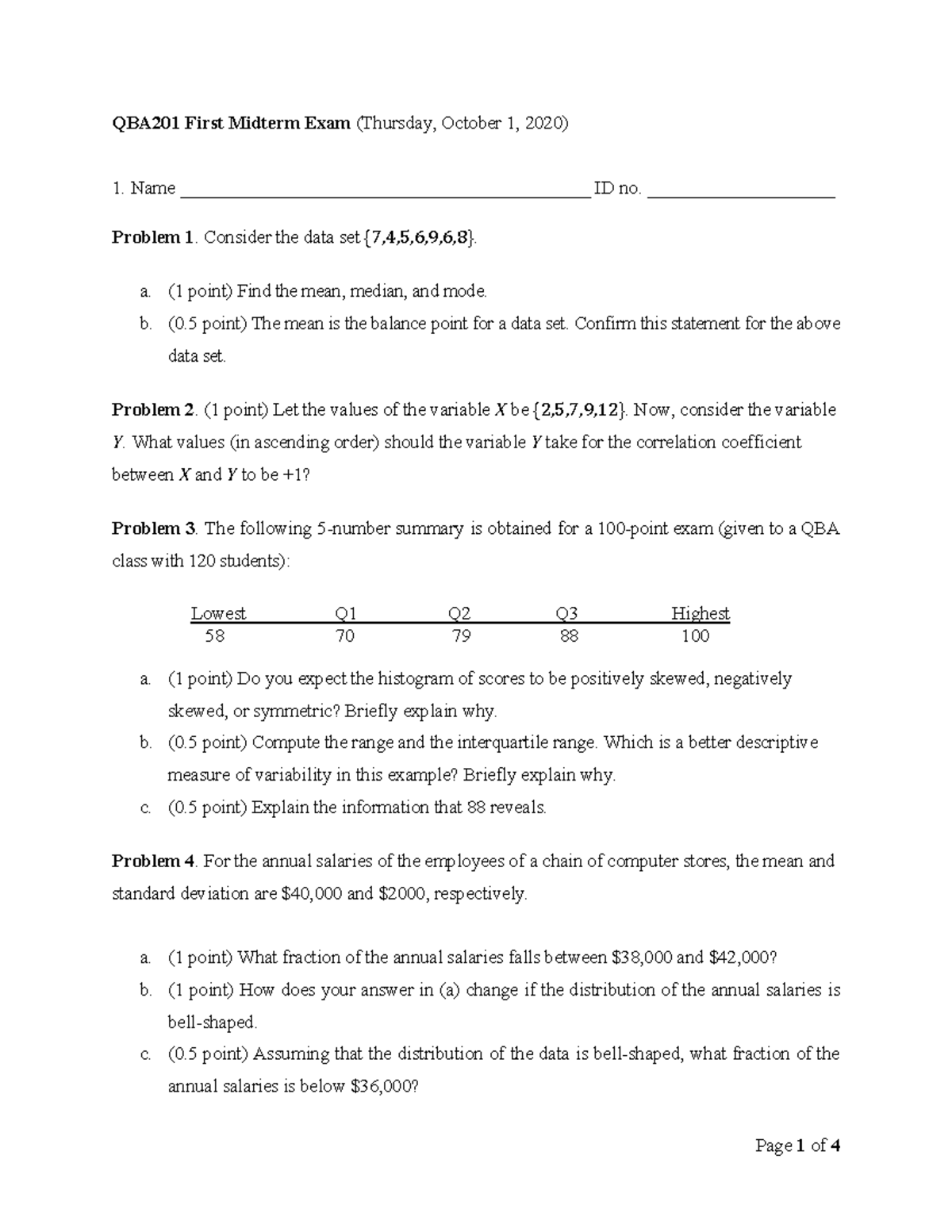 1st Midterm Exam 1 - Eco Practice Questions - QBA201 First Midterm Exam ...