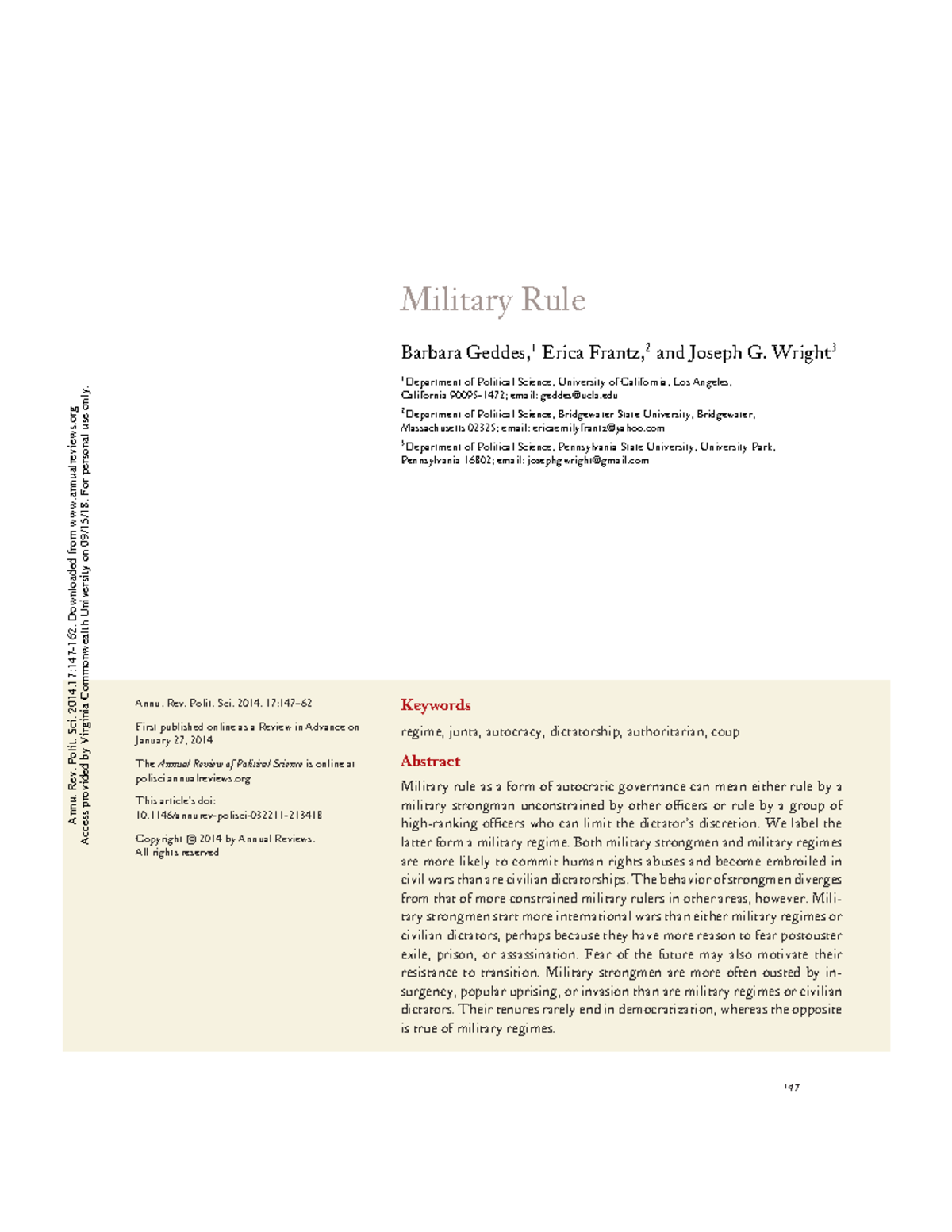 Geddes, frantz and wright military rule - Military Rule Barbara Geddes ...