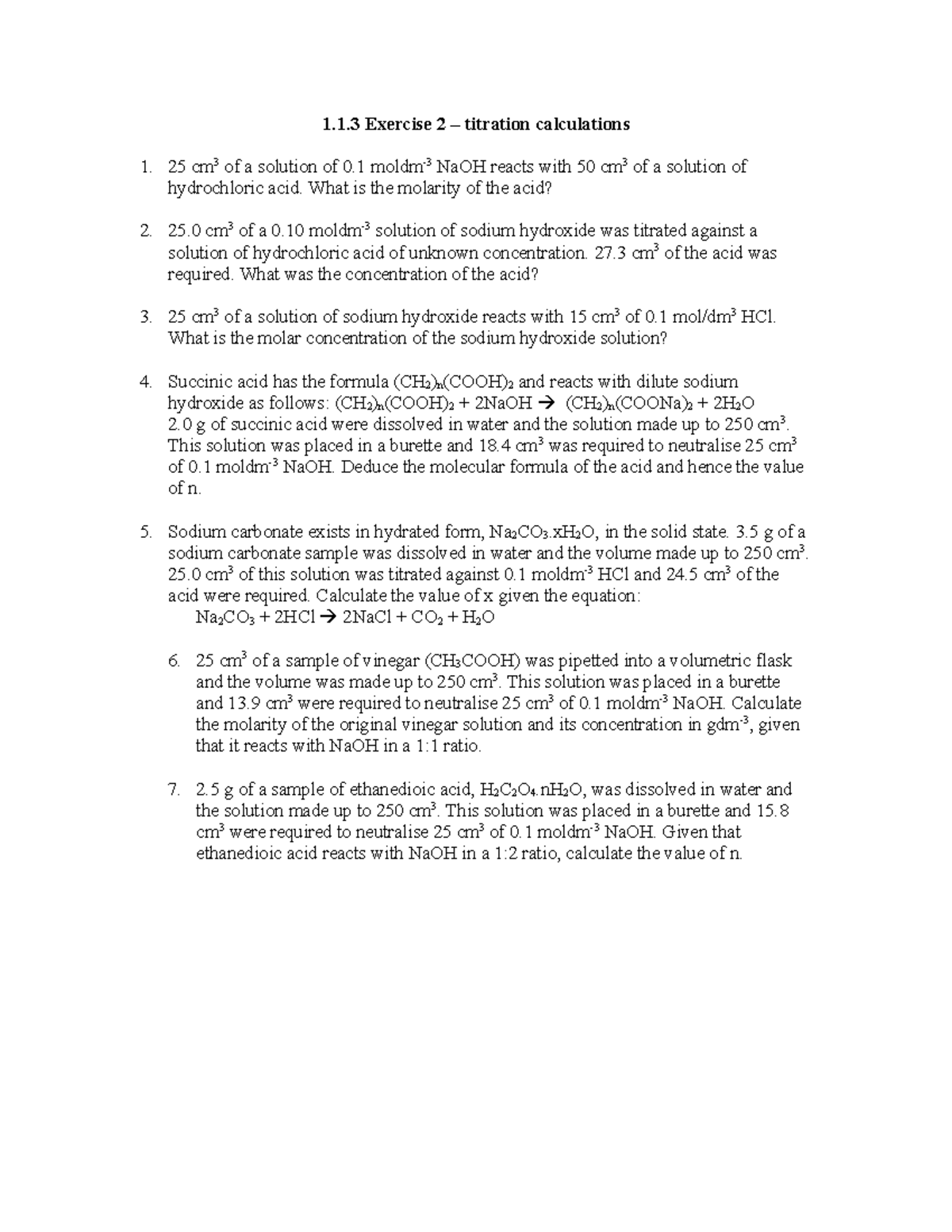 1 practice questions on titration 1.1 Exercise 2 titration
